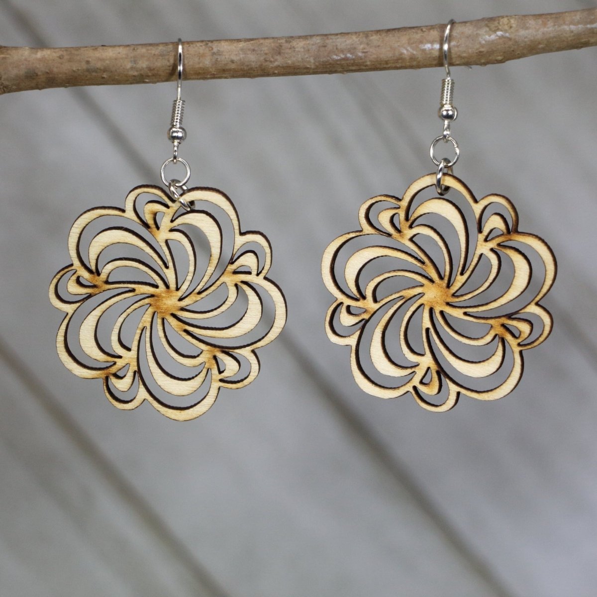 Swirl Flower Wooden Earrings | Boho Floral Cutout Jewelry