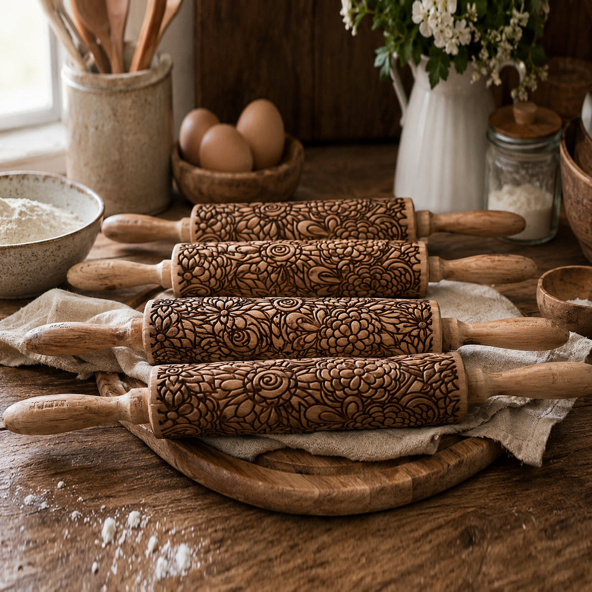 Decorative Embossed Wooden Rolling Pins for Baking