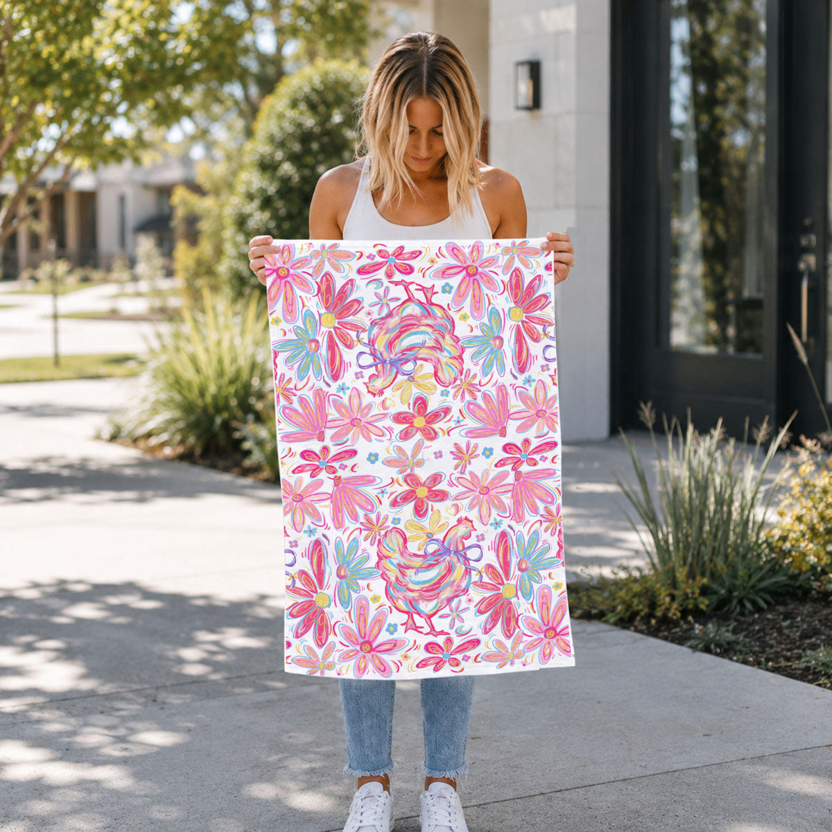 Boho Floral Chicken Kitchen Towel