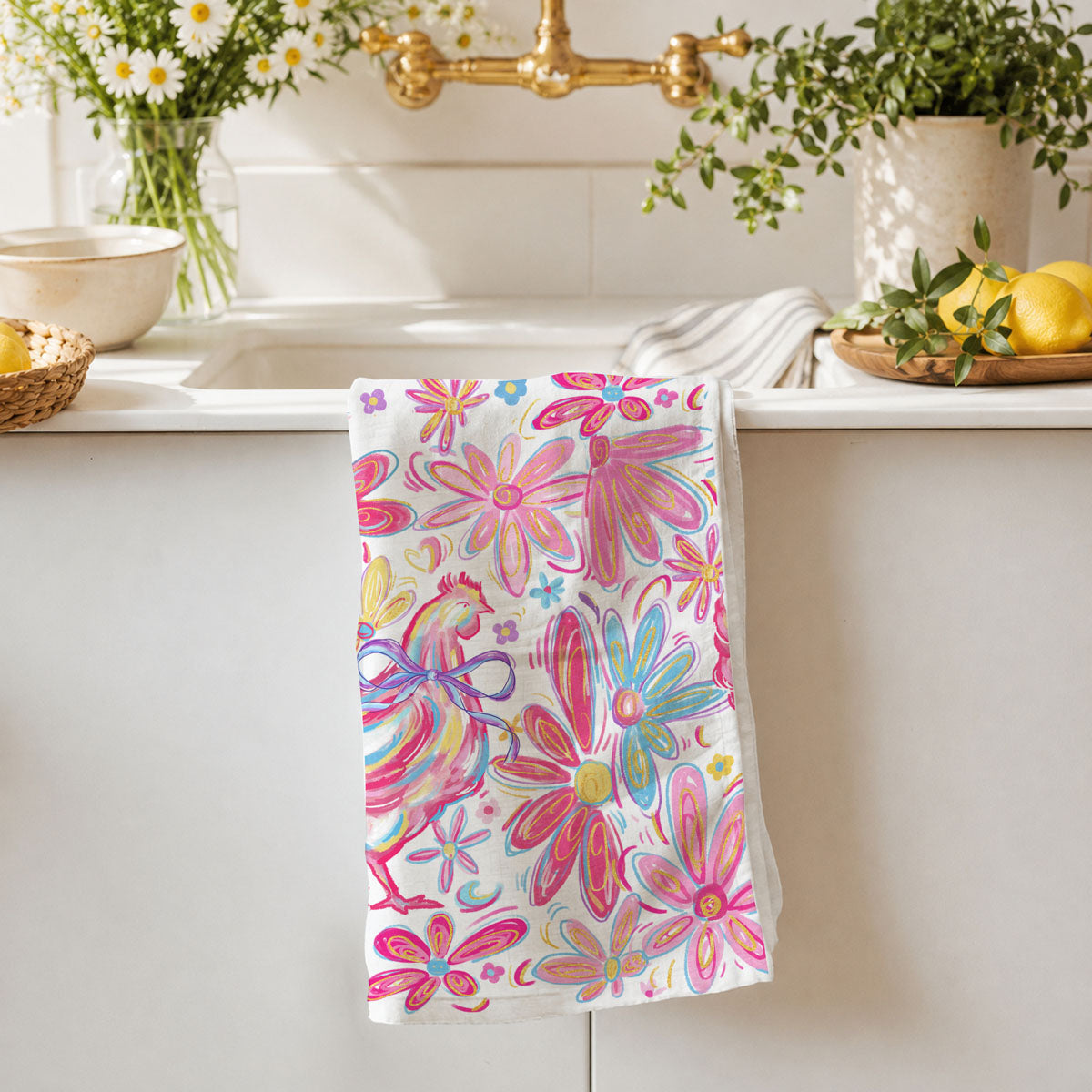 Boho Floral Chicken Kitchen Towel
