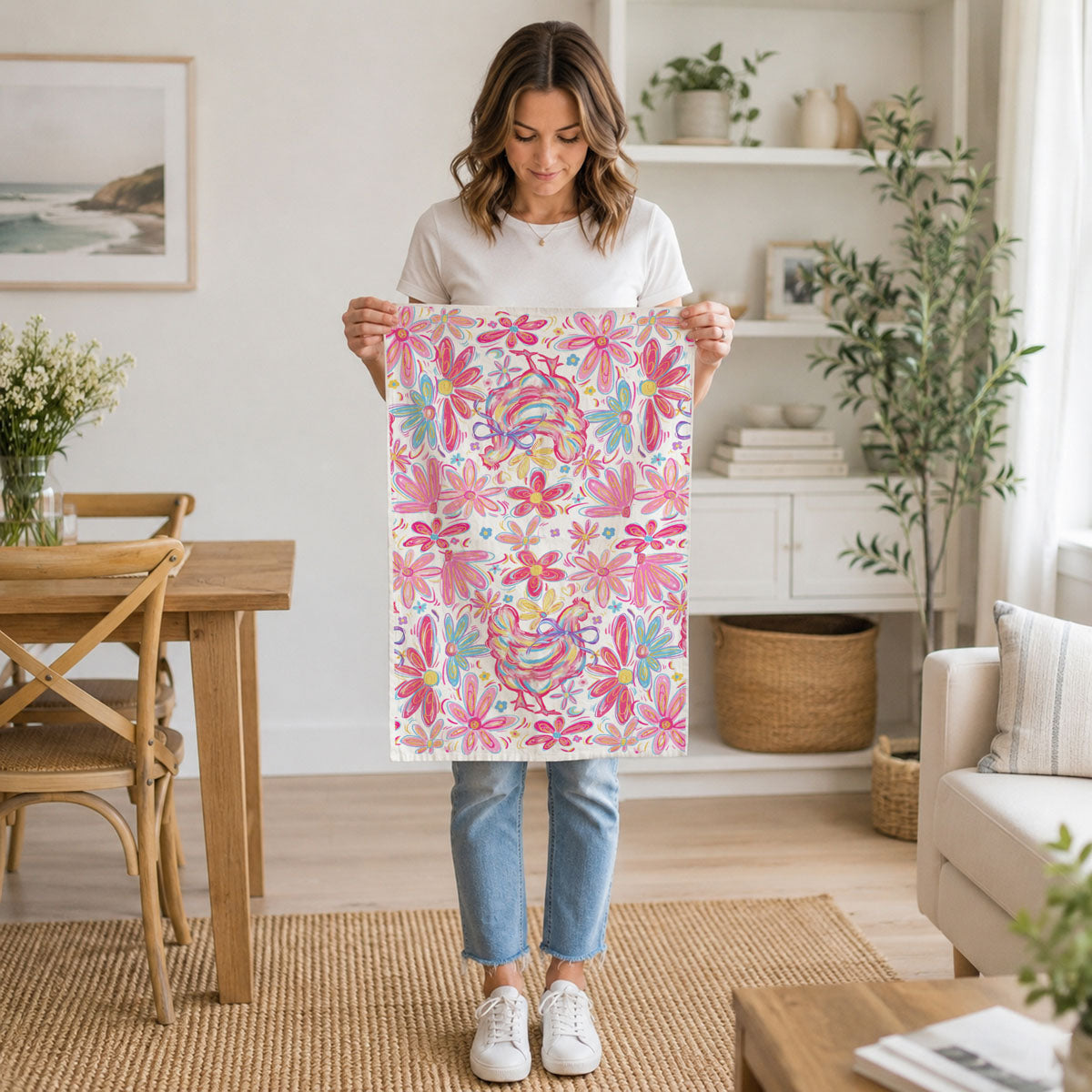 Boho Floral Chicken Kitchen Towel