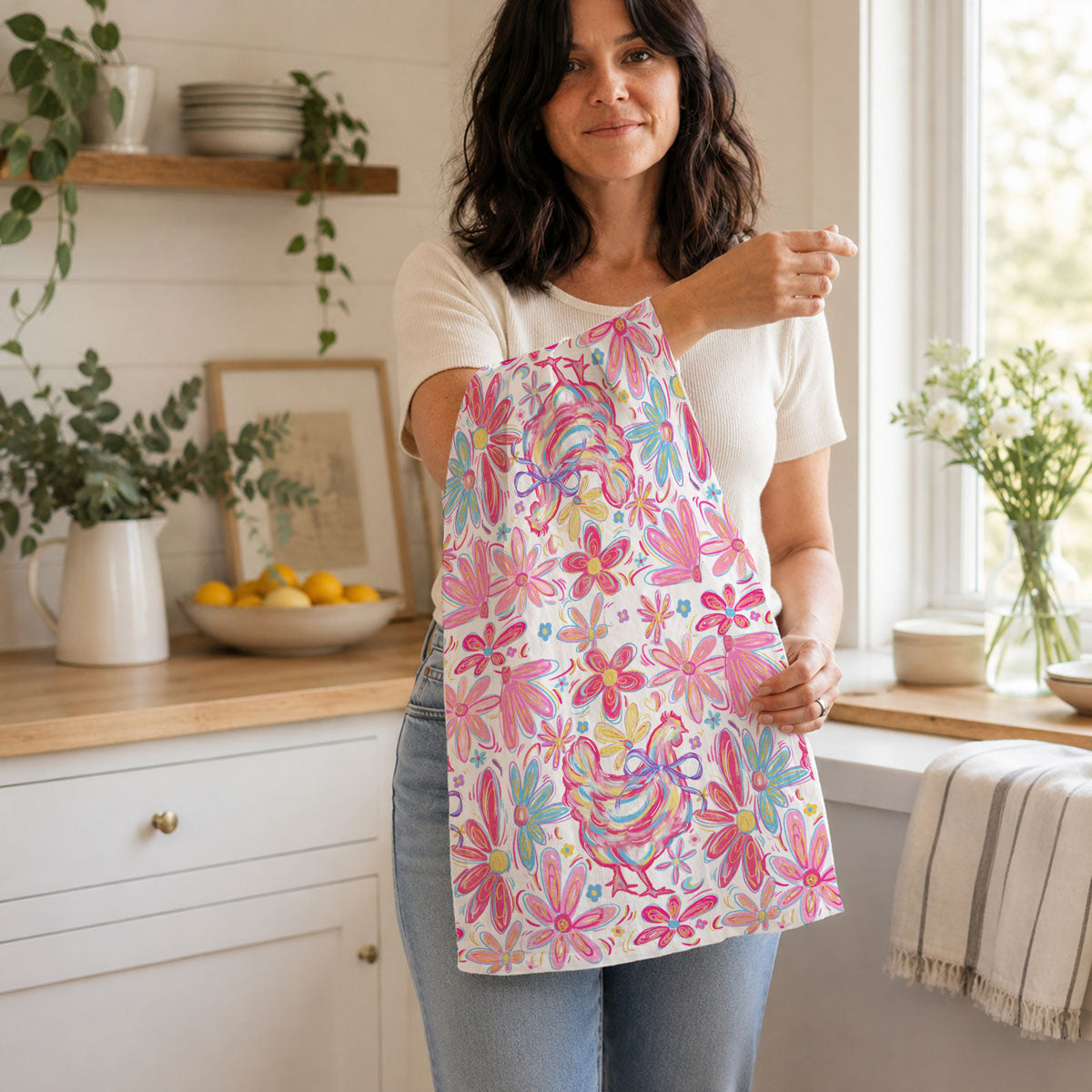 Boho Floral Chicken Kitchen Towel