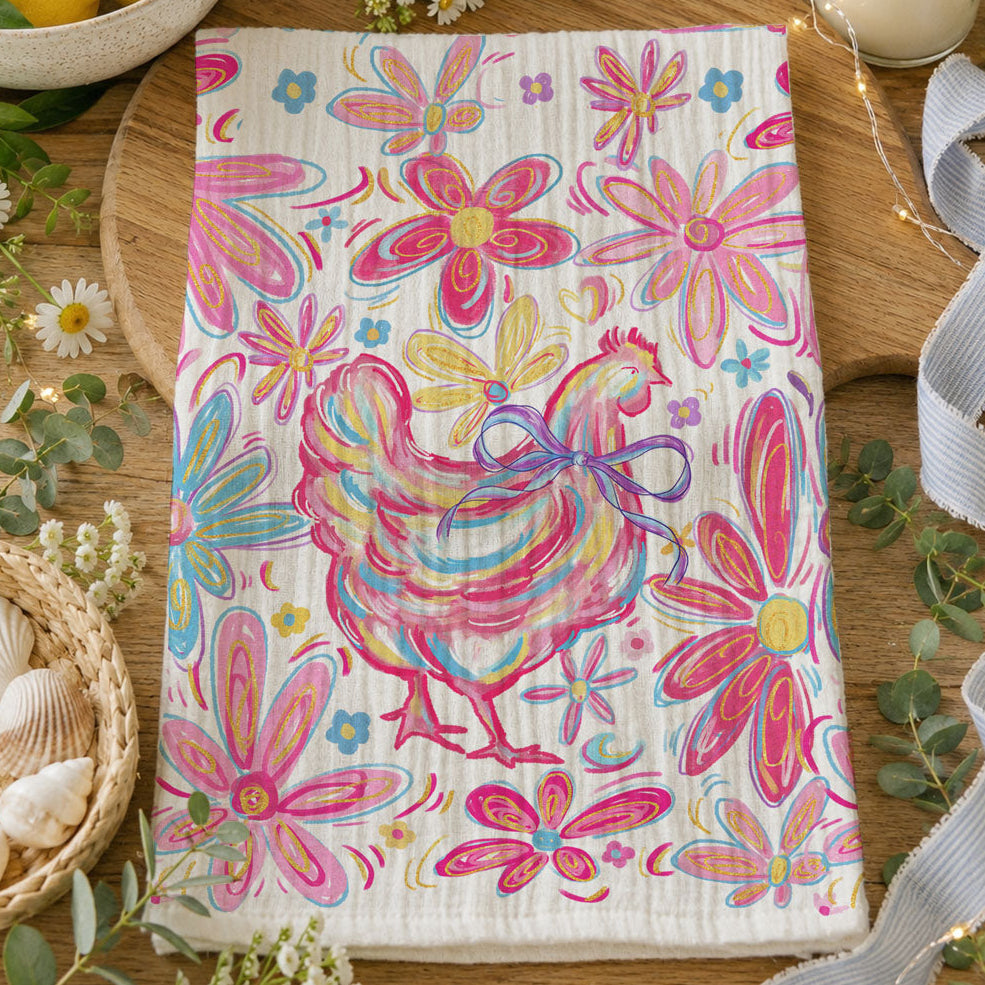Boho Floral Chicken Kitchen Towel