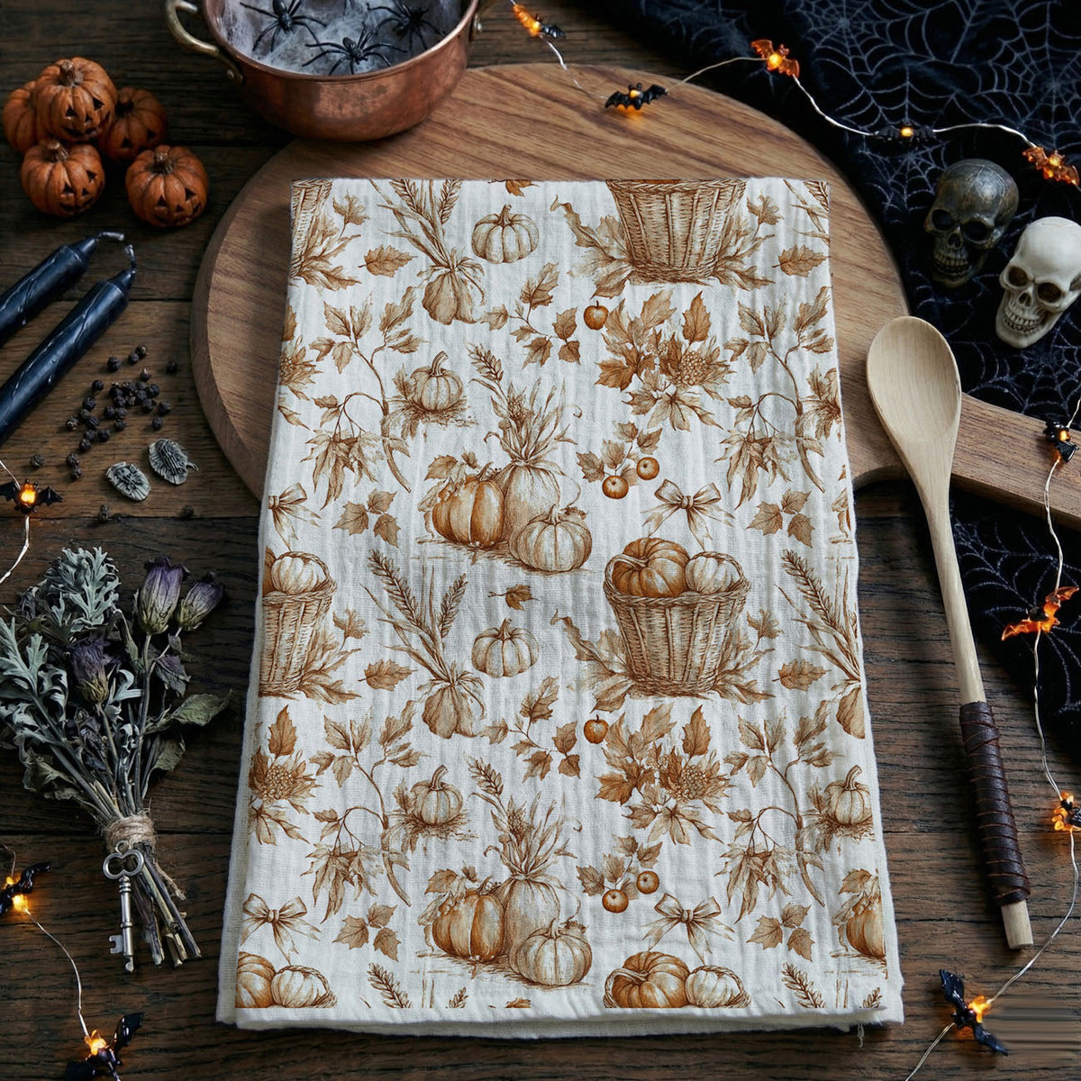 Vintage Botanical Pumpkin Fall Kitchen Towel