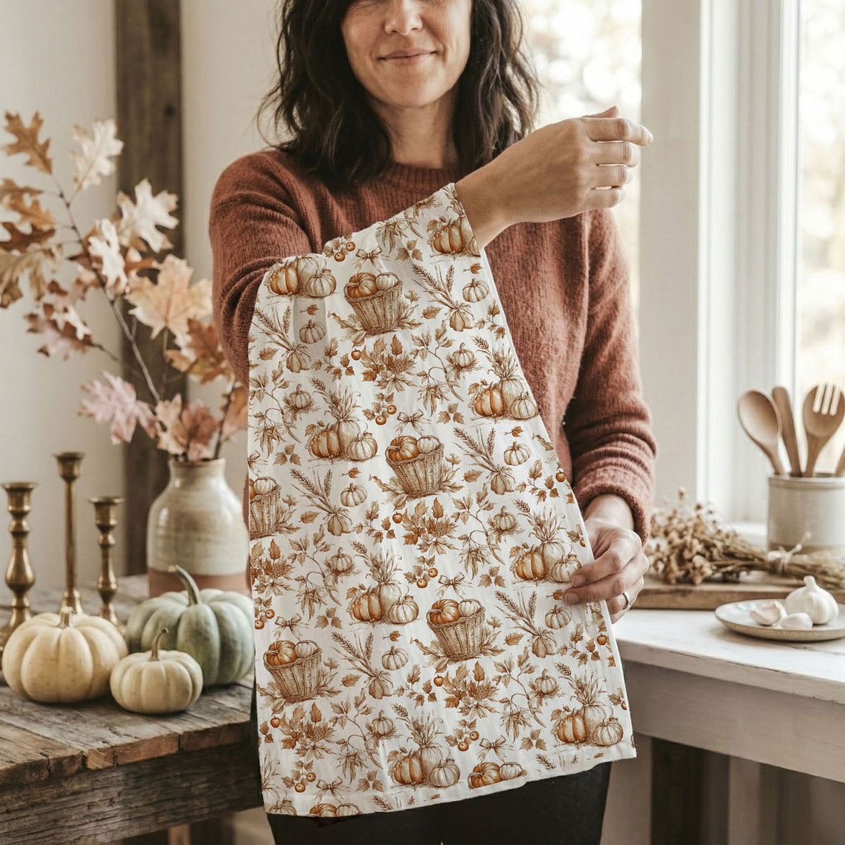 Vintage Botanical Pumpkin Fall Kitchen Towel