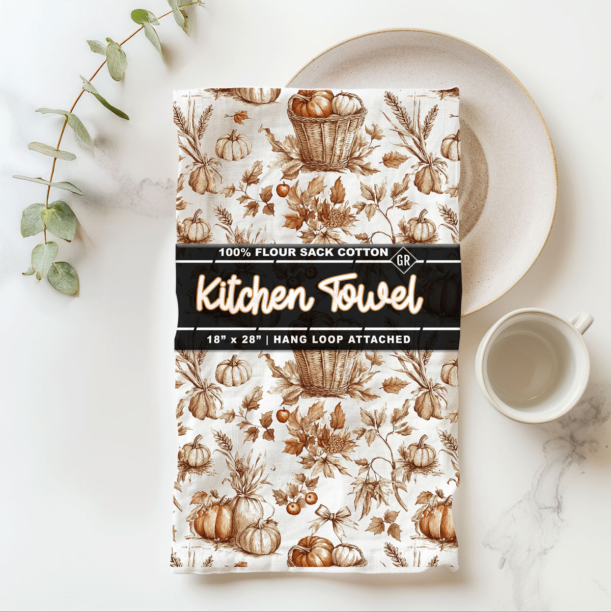 Vintage Botanical Pumpkin Fall Kitchen Towel