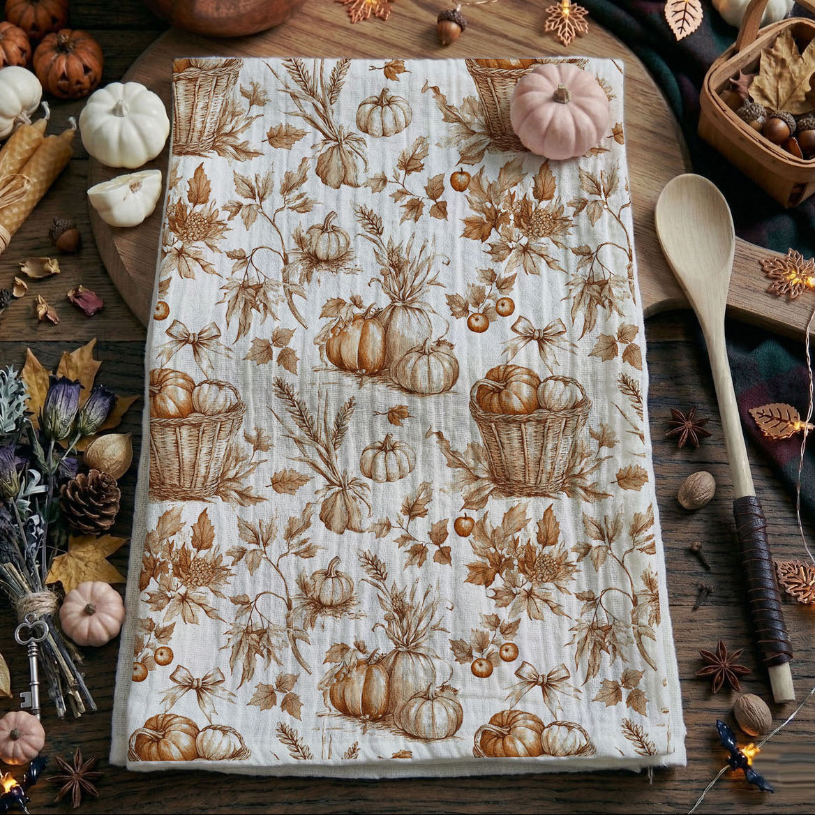 Vintage Botanical Pumpkin Fall Kitchen Towel