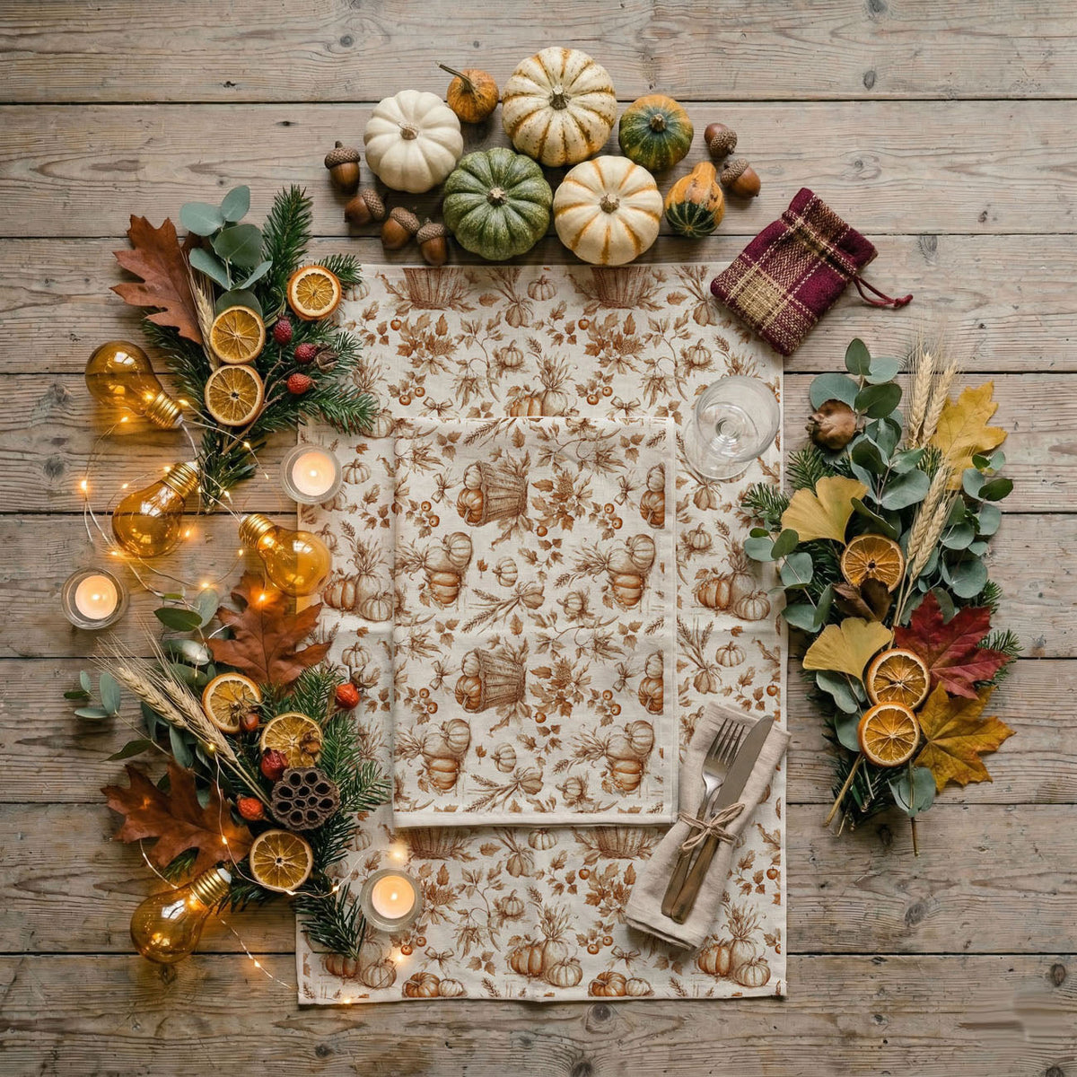 Vintage Botanical Pumpkin Fall Kitchen Towel