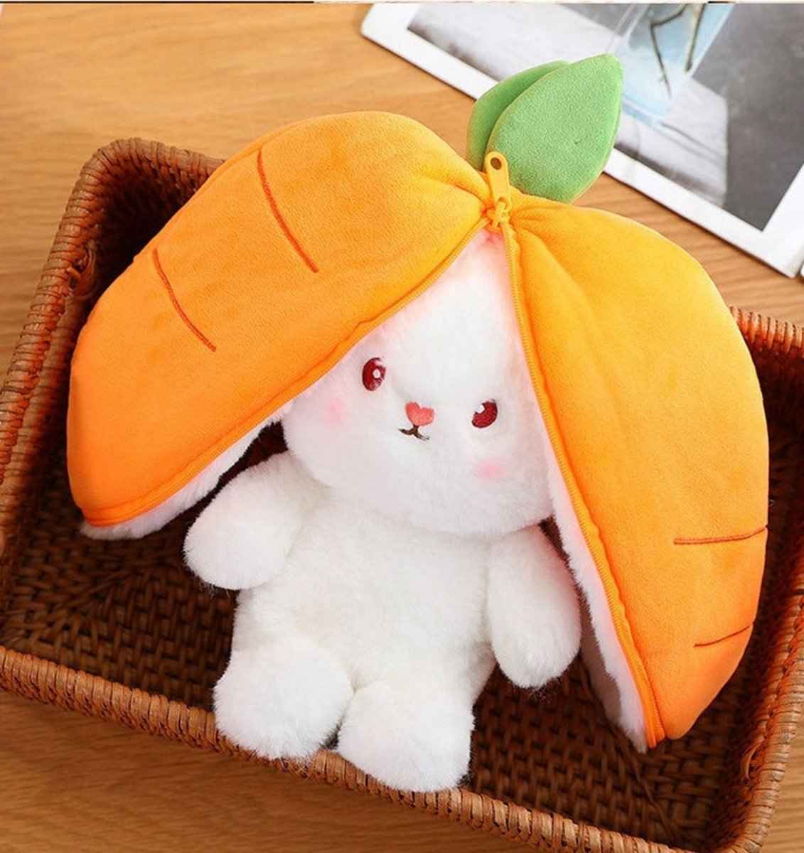 Reversible Strawberry Bunny Plush Toy Soft Polyester Kids Easter Basket Stuffer Gift Birthday Surprise for Girls and Boys