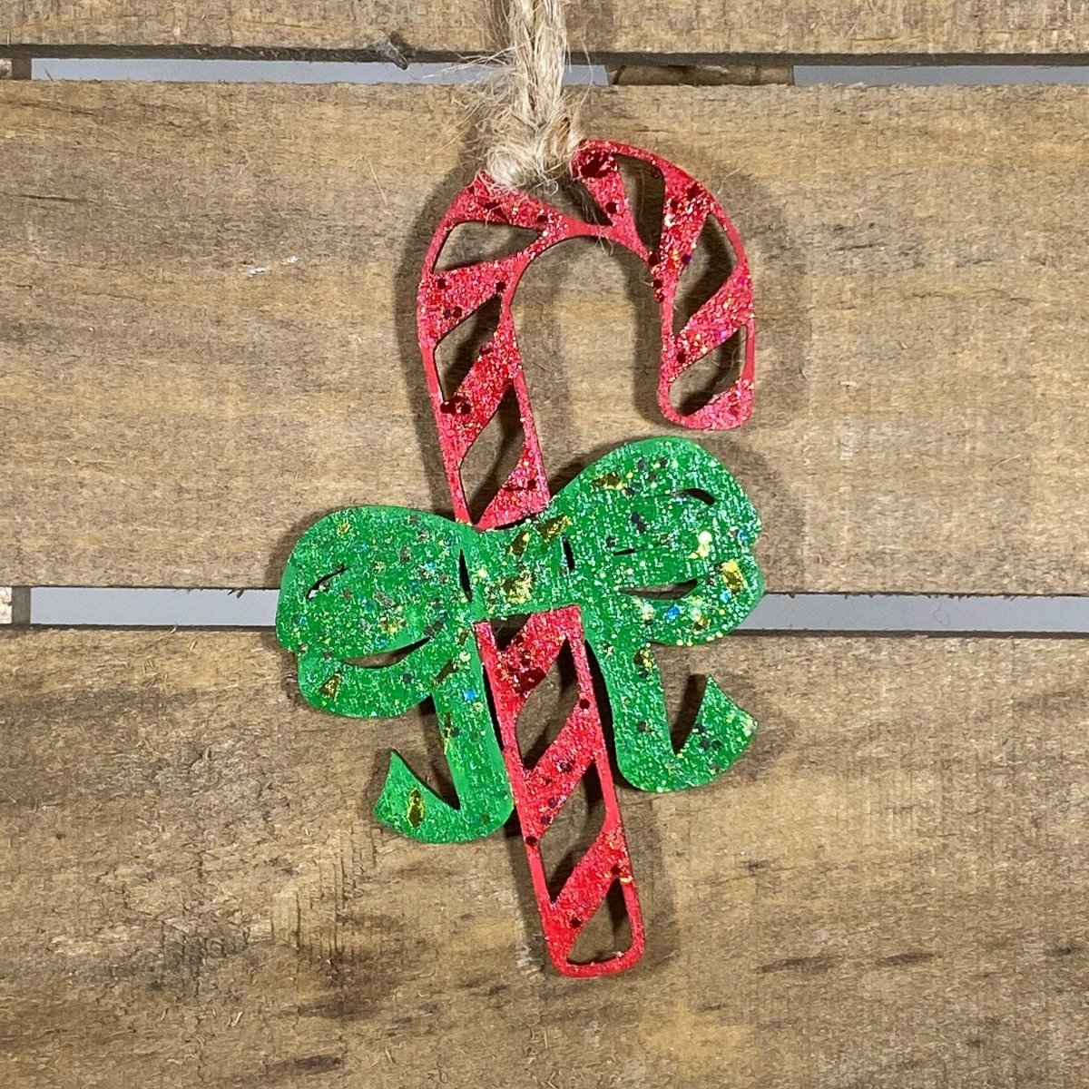 Candy Cane Wooden Christmas Ornament | Hand-Painted Holiday Decor