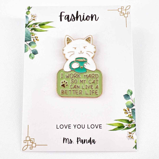 Work Hard Cat Enamel Pin – Funny Accessory for Cat Lovers