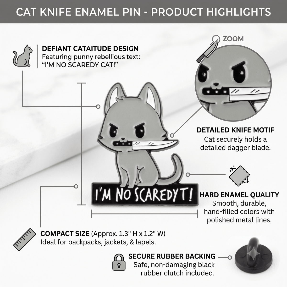 "I'm No Scaredy Cat" Pin – Funny Cat Enamel Pin for Collectors