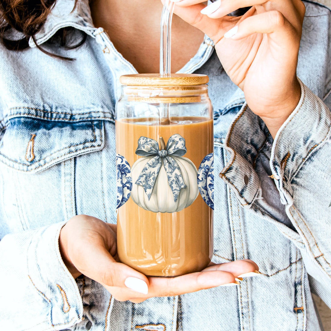 Chinoiserie Pumpkin Glass Tumbler | Elegant Fall Drinkware