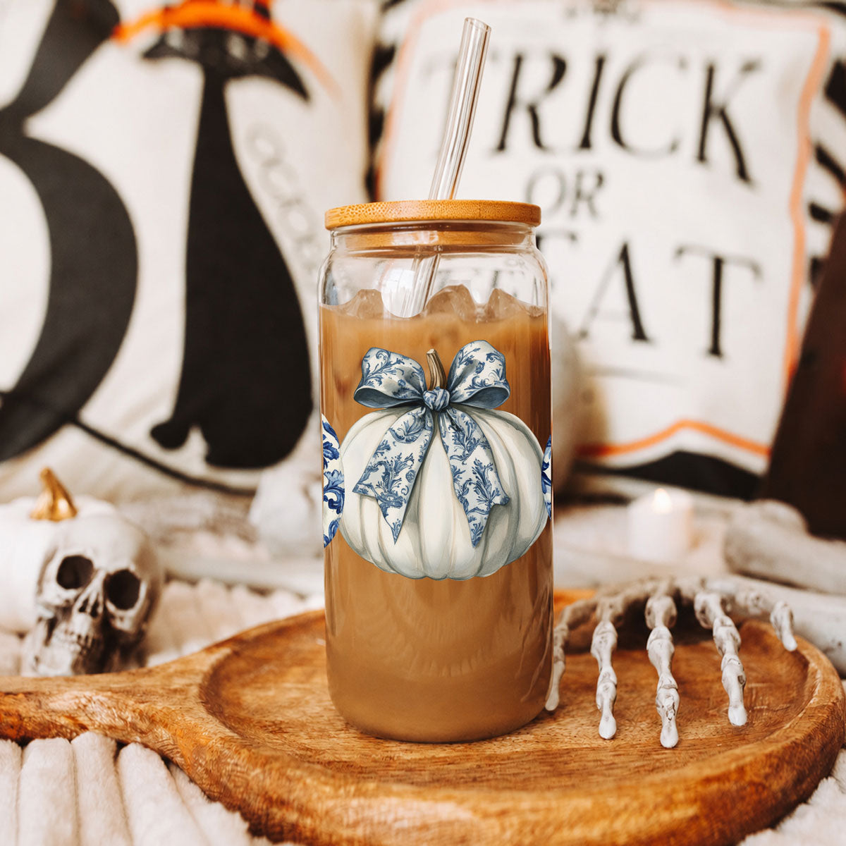 Chinoiserie Pumpkin Glass Tumbler | Elegant Fall Drinkware