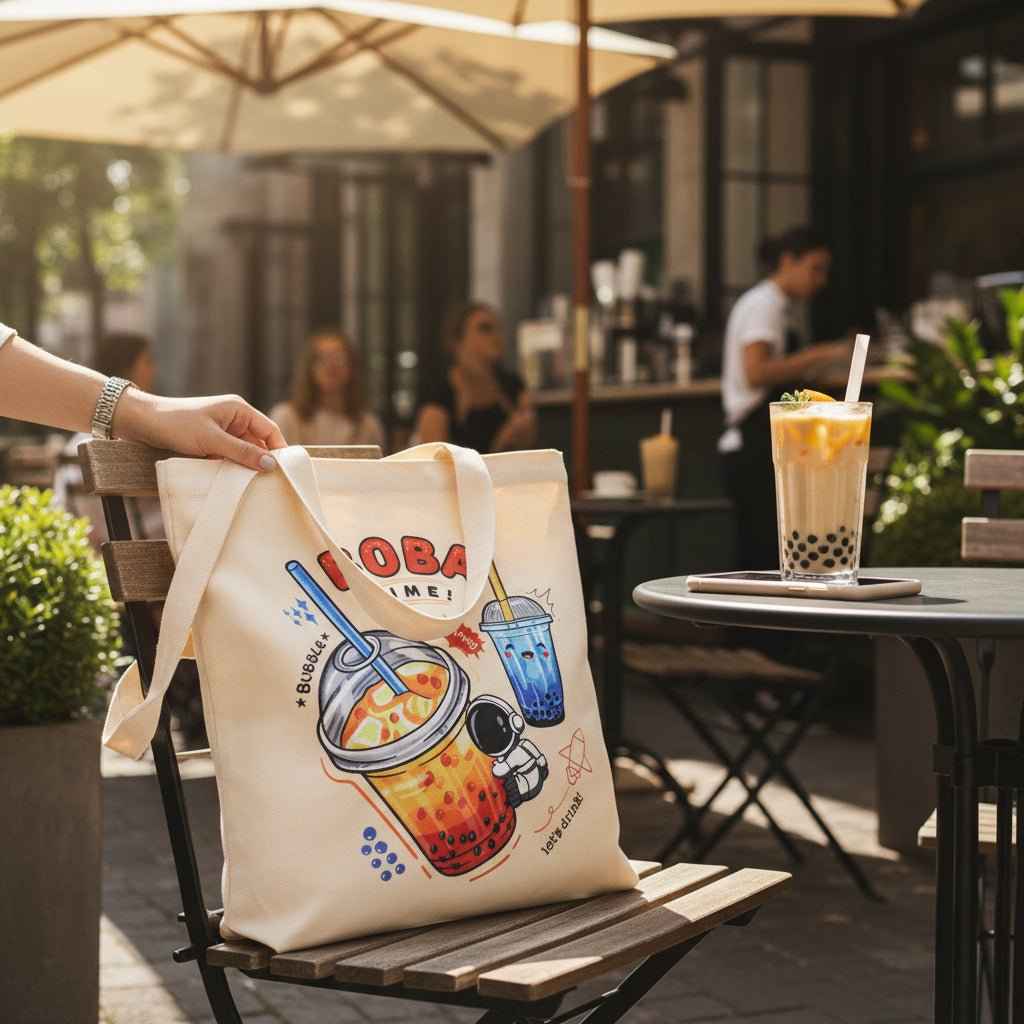 Bubble Tea Tote Bag Gift Set – Boba Bag with Keychain & Pin
