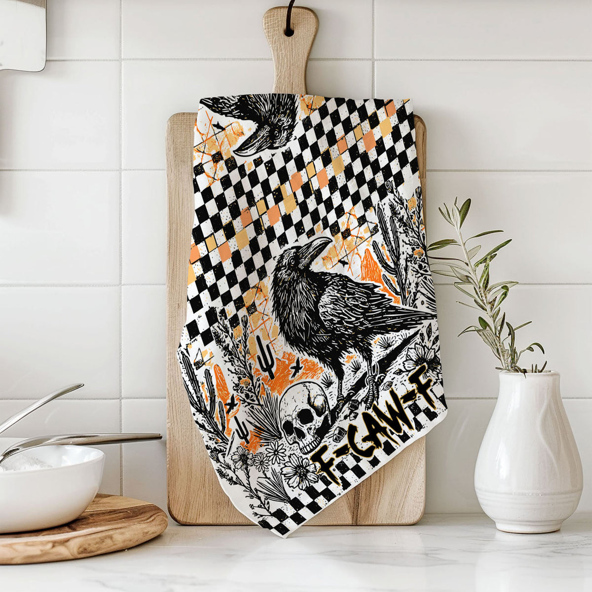 F-CAW-F Crow Halloween Kitchen Towel