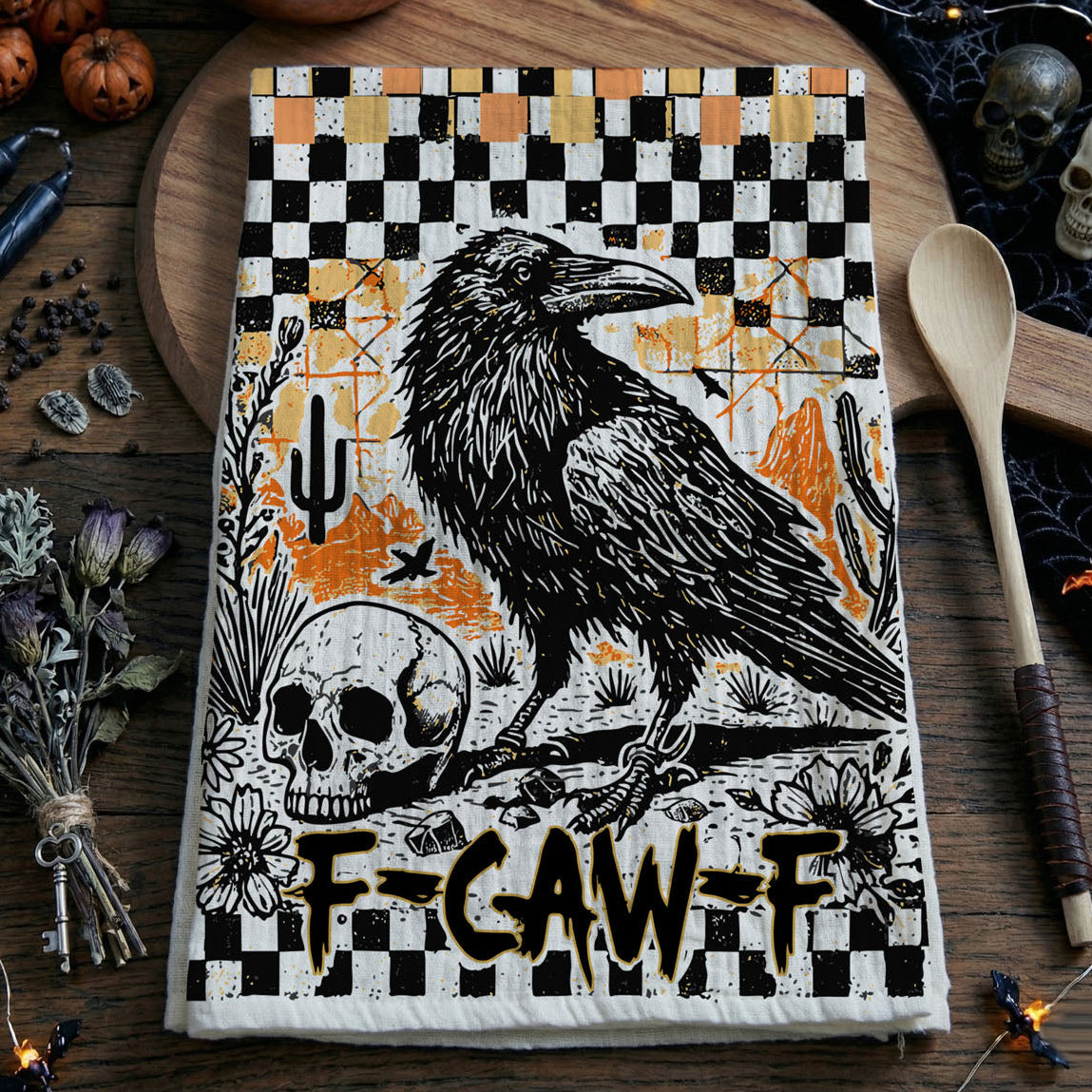 F-CAW-F Crow Halloween Kitchen Towel