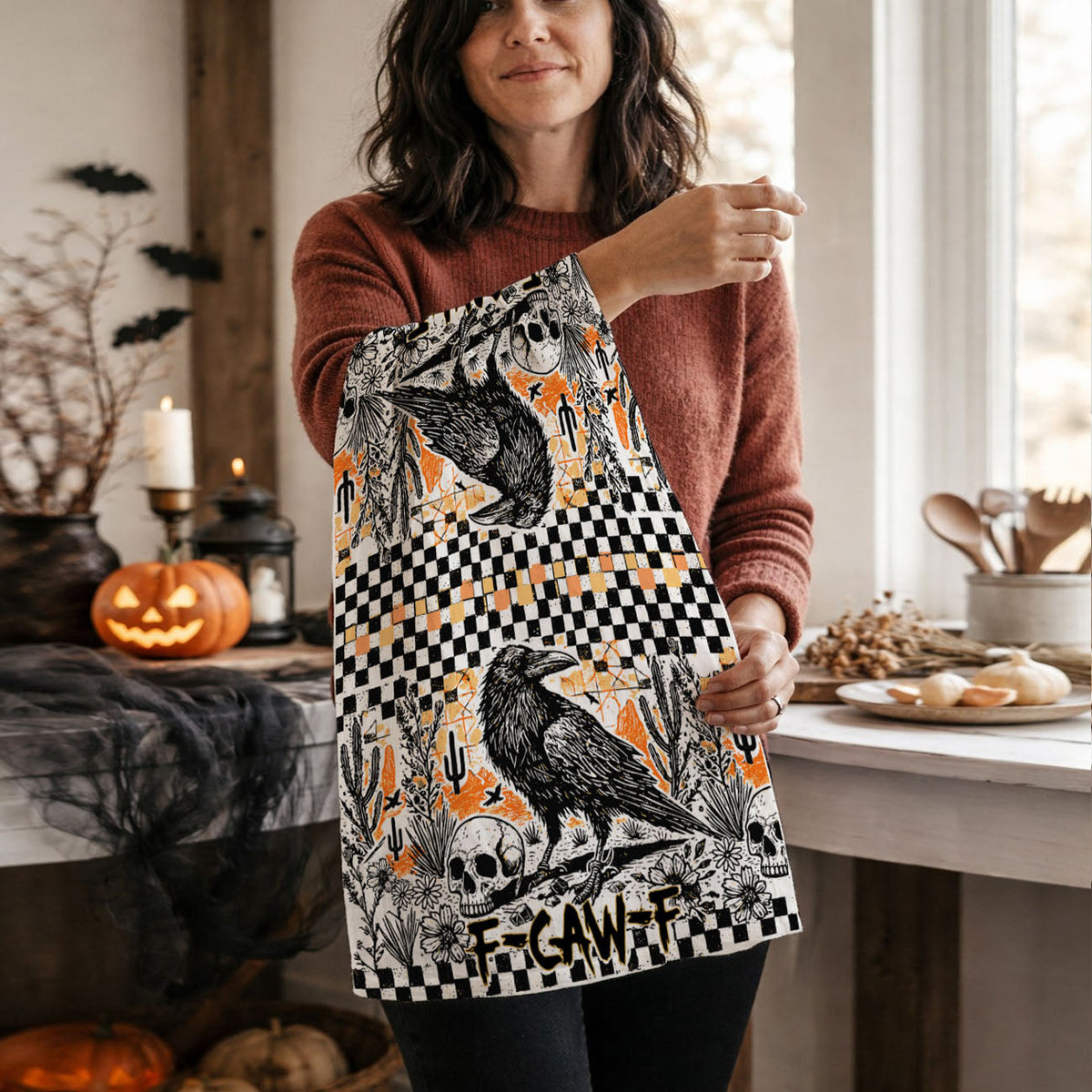 F-CAW-F Crow Halloween Kitchen Towel