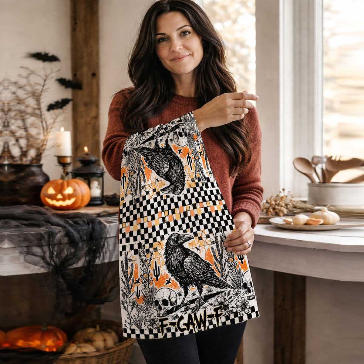 F-CAW-F Crow Halloween Kitchen Towel