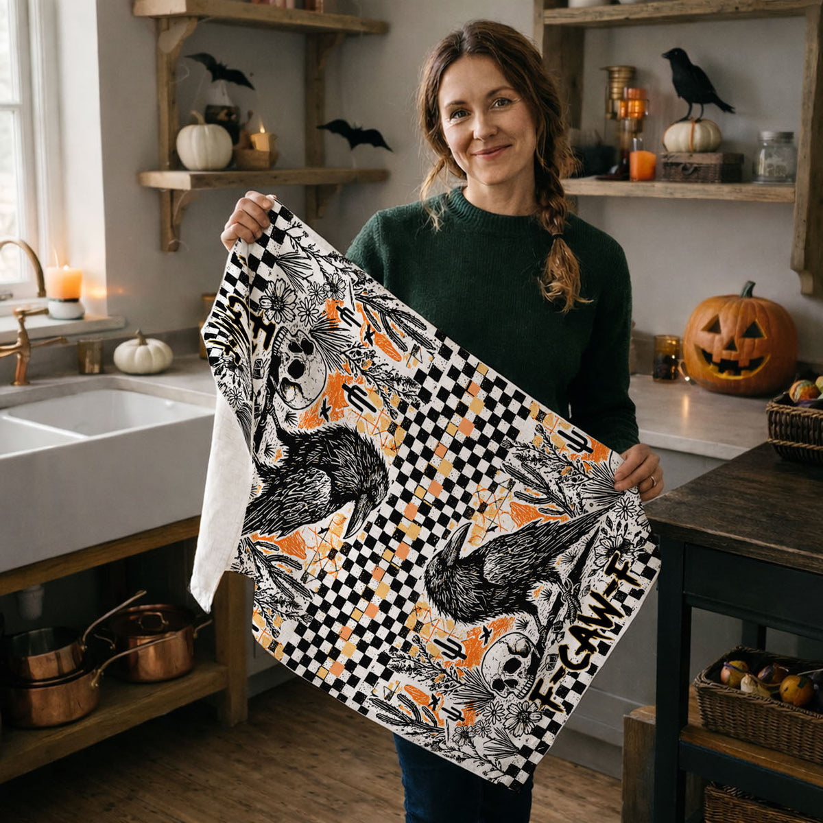 F-CAW-F Crow Halloween Kitchen Towel