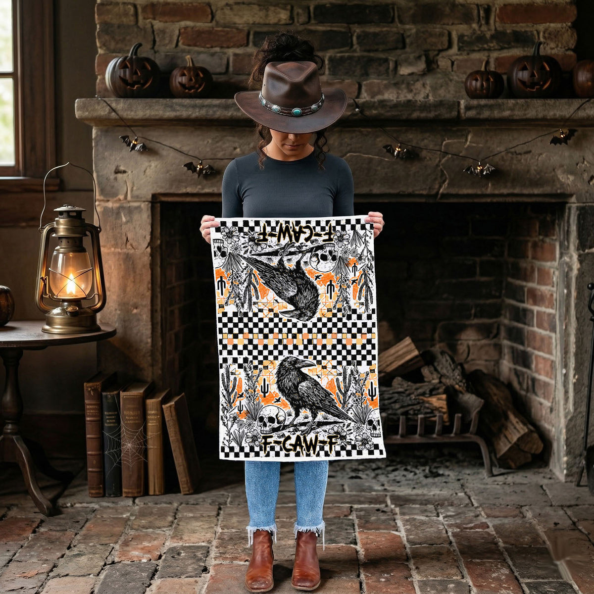 F-CAW-F Crow Halloween Kitchen Towel