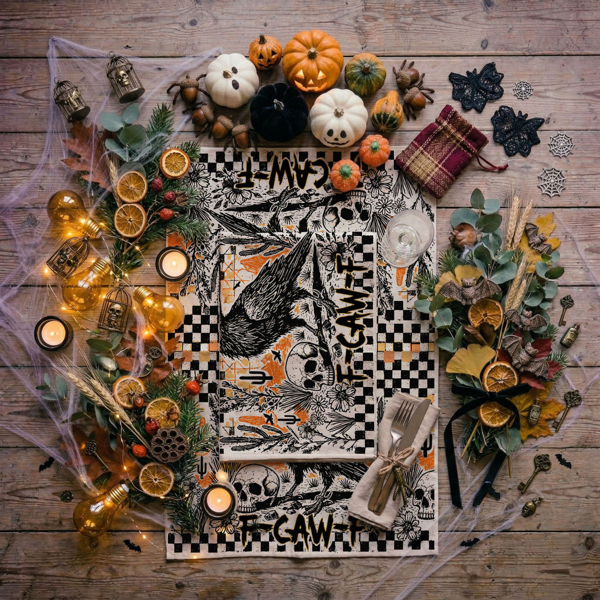 F-CAW-F Crow Halloween Kitchen Towel