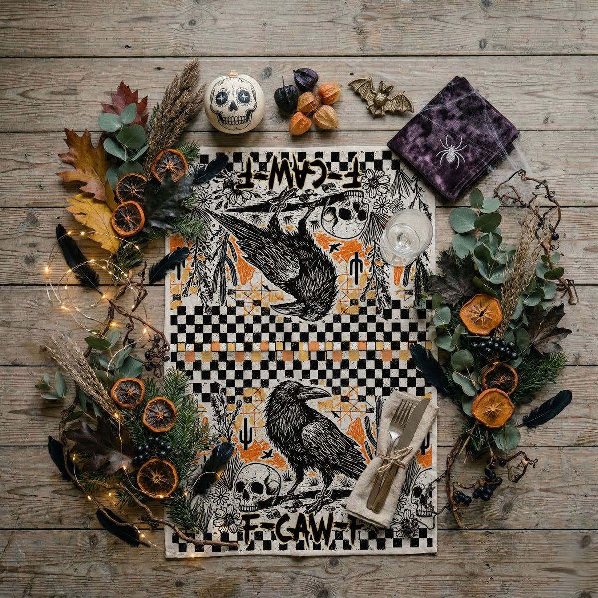 F-CAW-F Crow Halloween Kitchen Towel