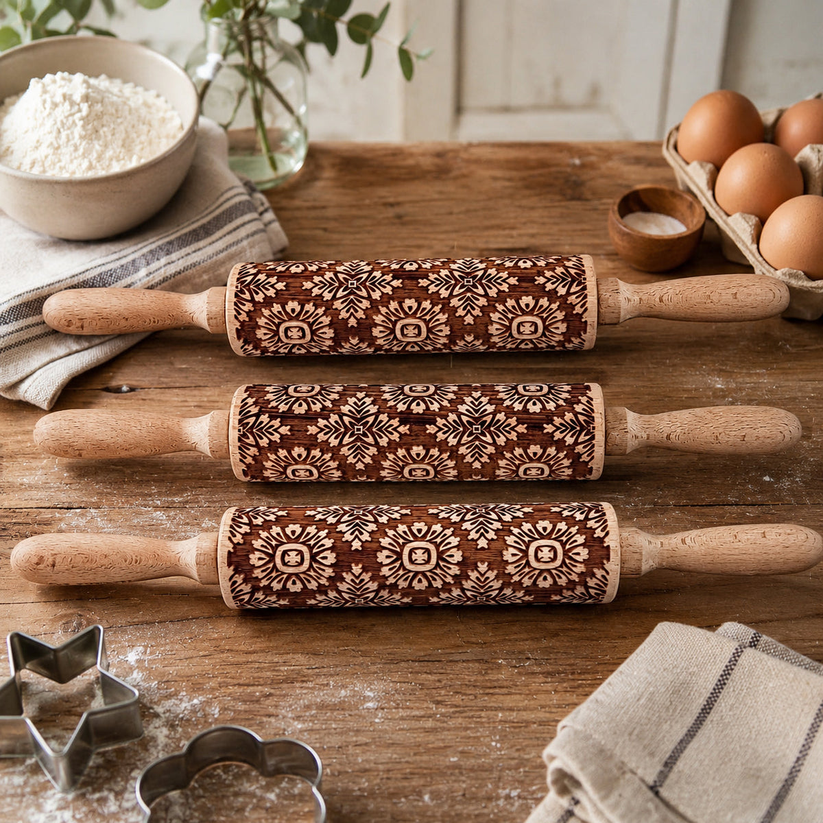 Decorative Embossed Wooden Rolling Pins for Baking