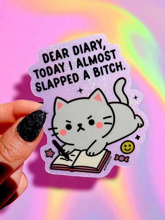Dear Diary Angry Kitty Vinyl Sticker | Funny Journal Sticker