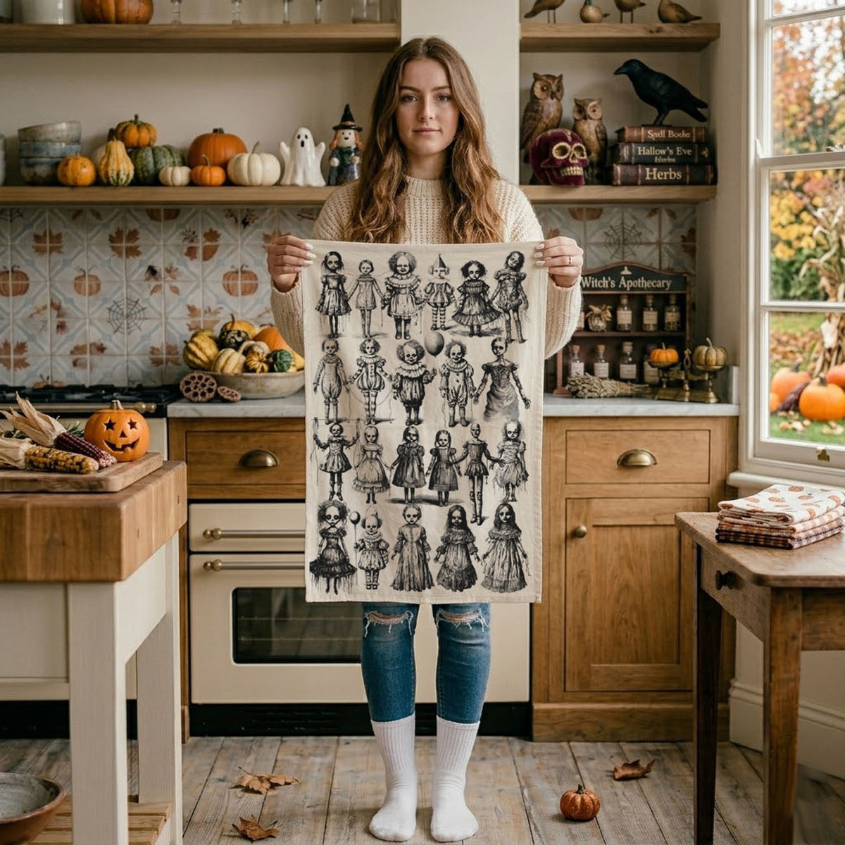 Possessed Dolls Halloween Kitchen Towel