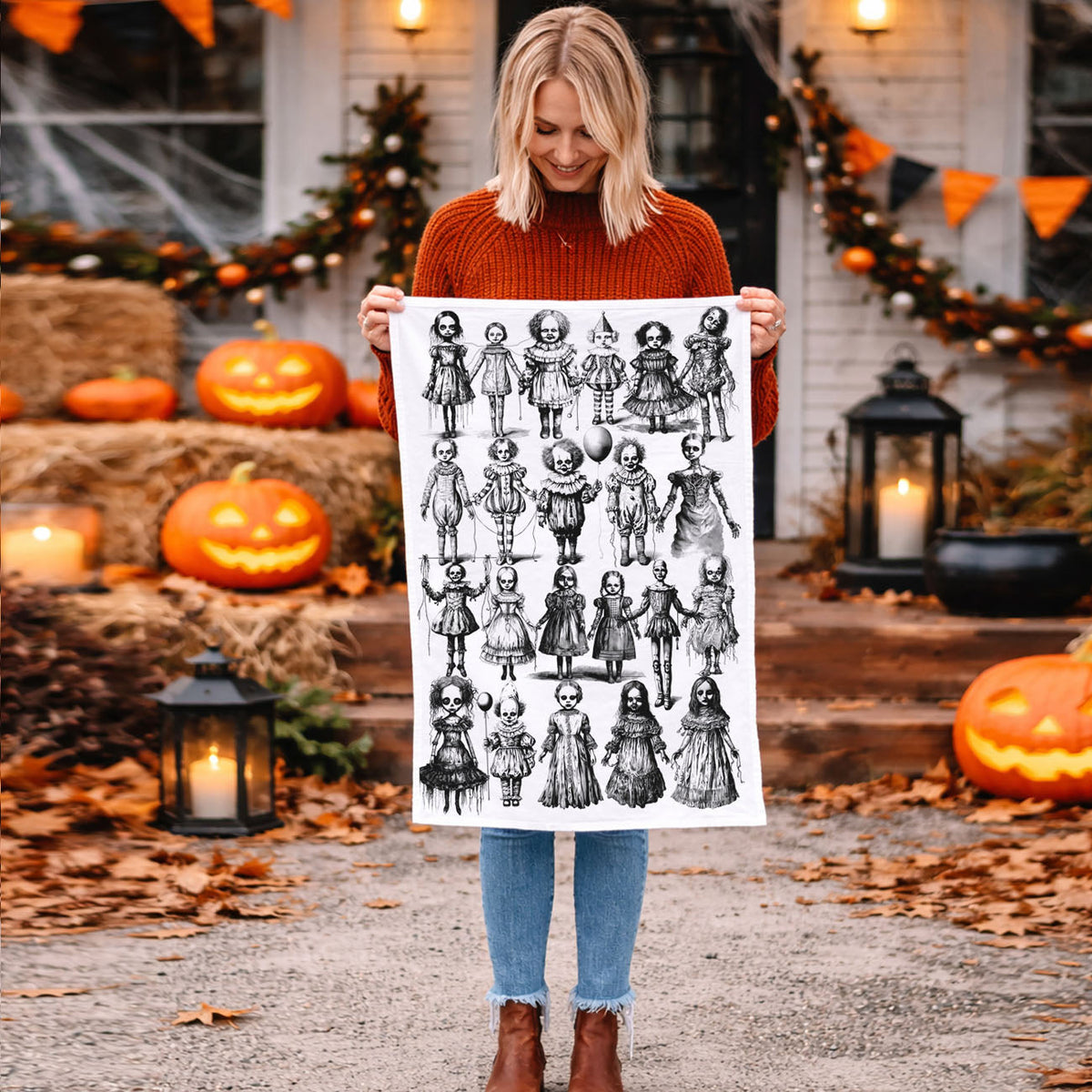 Possessed Dolls Halloween Kitchen Towel