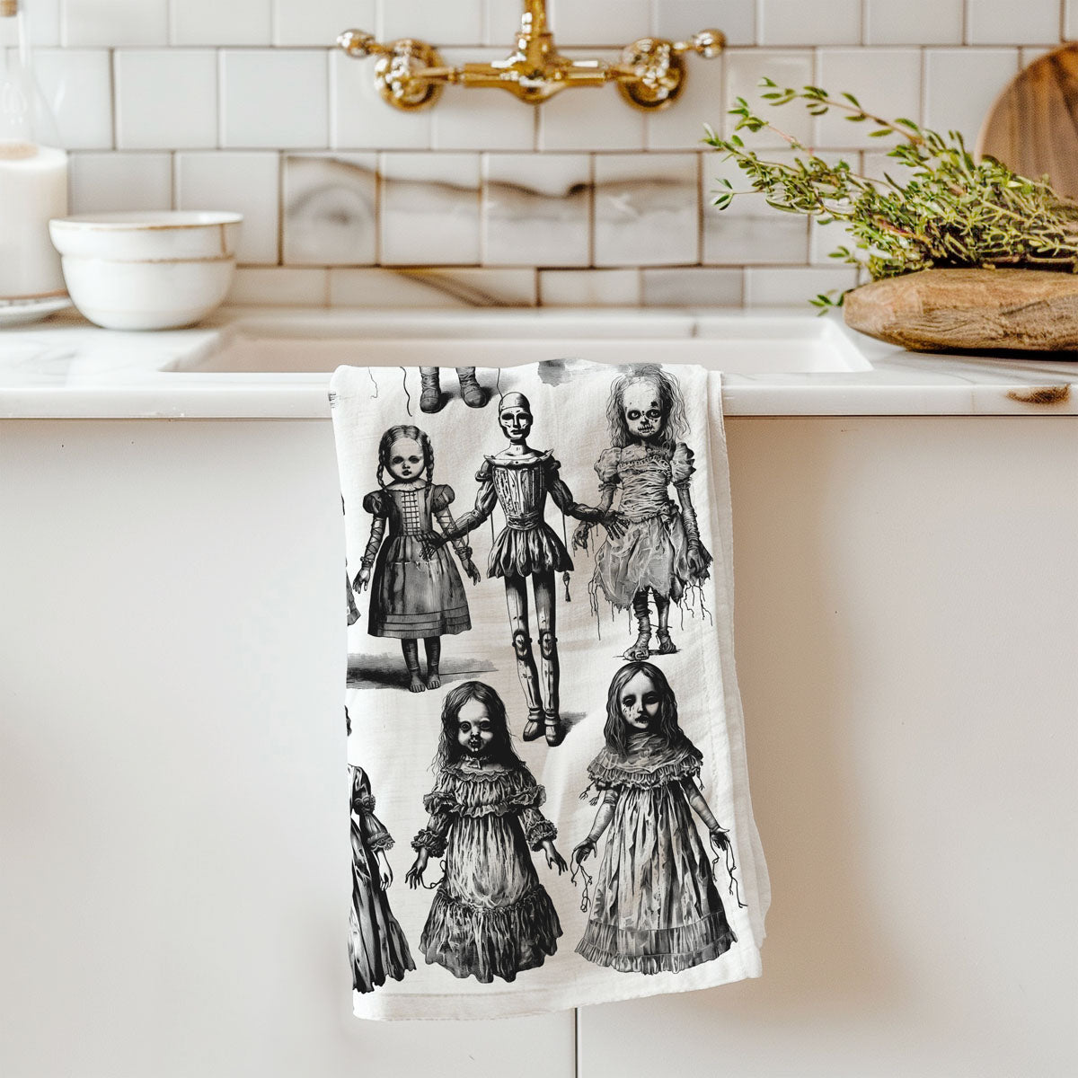 Possessed Dolls Halloween Kitchen Towel