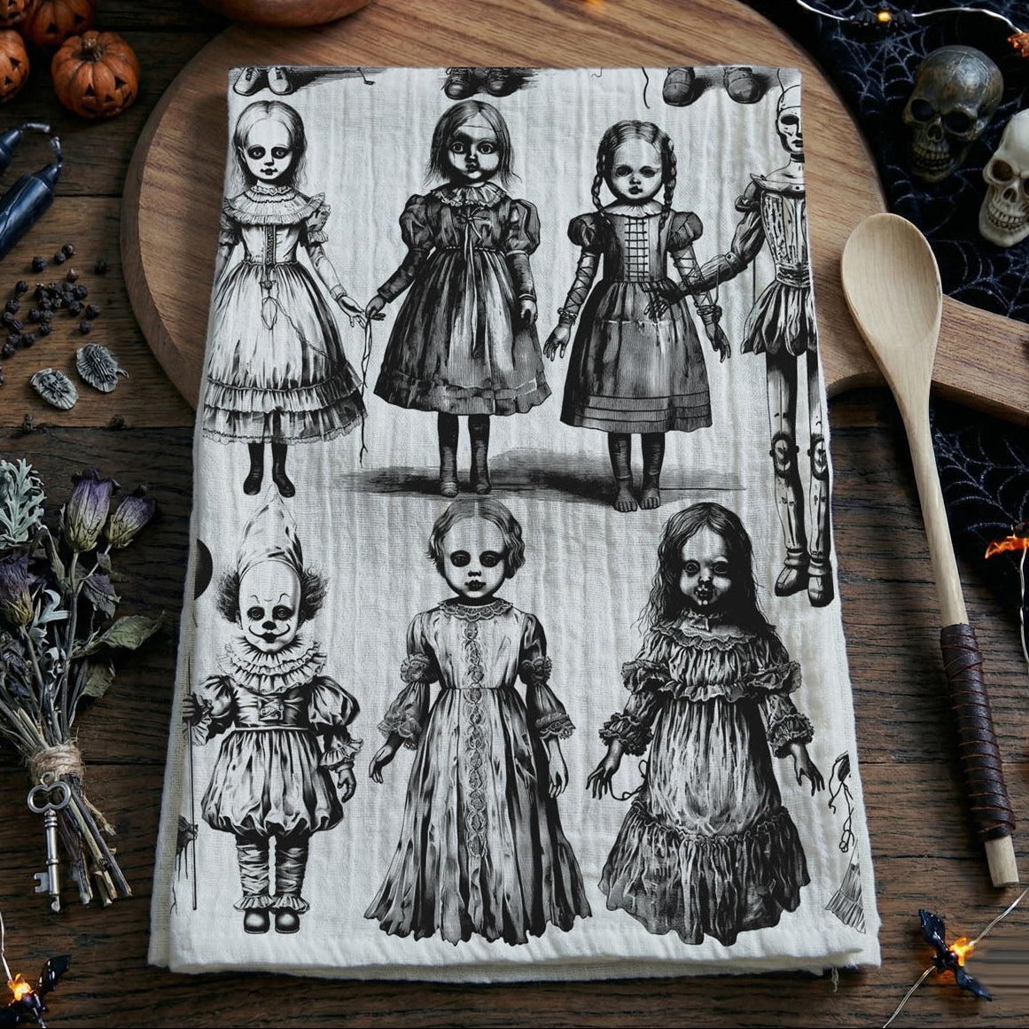 Possessed Dolls Halloween Kitchen Towel