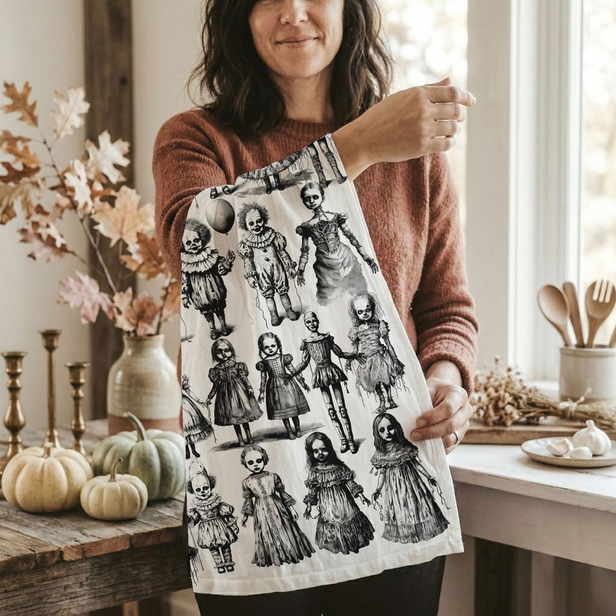 Possessed Dolls Halloween Kitchen Towel