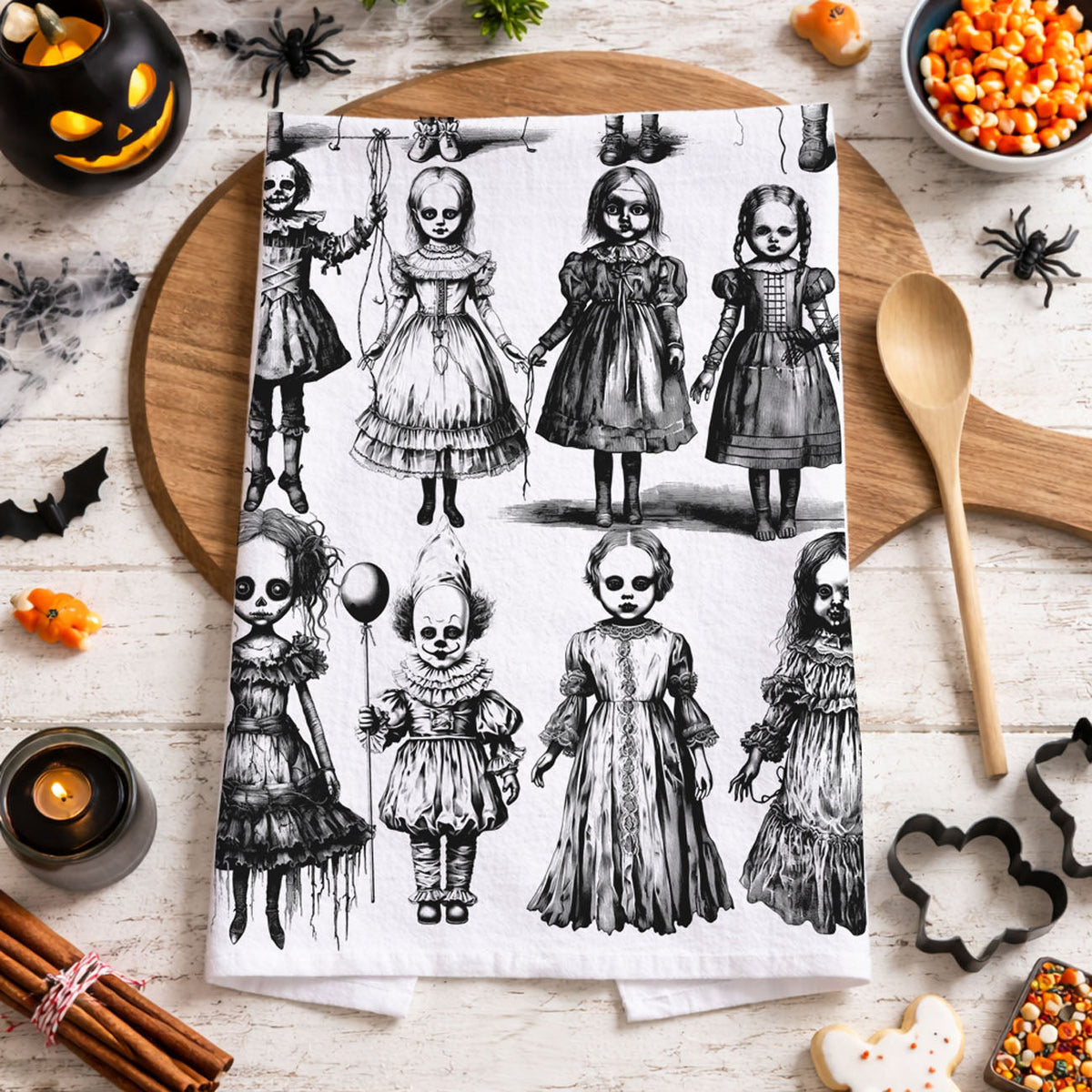 Possessed Dolls Halloween Kitchen Towel