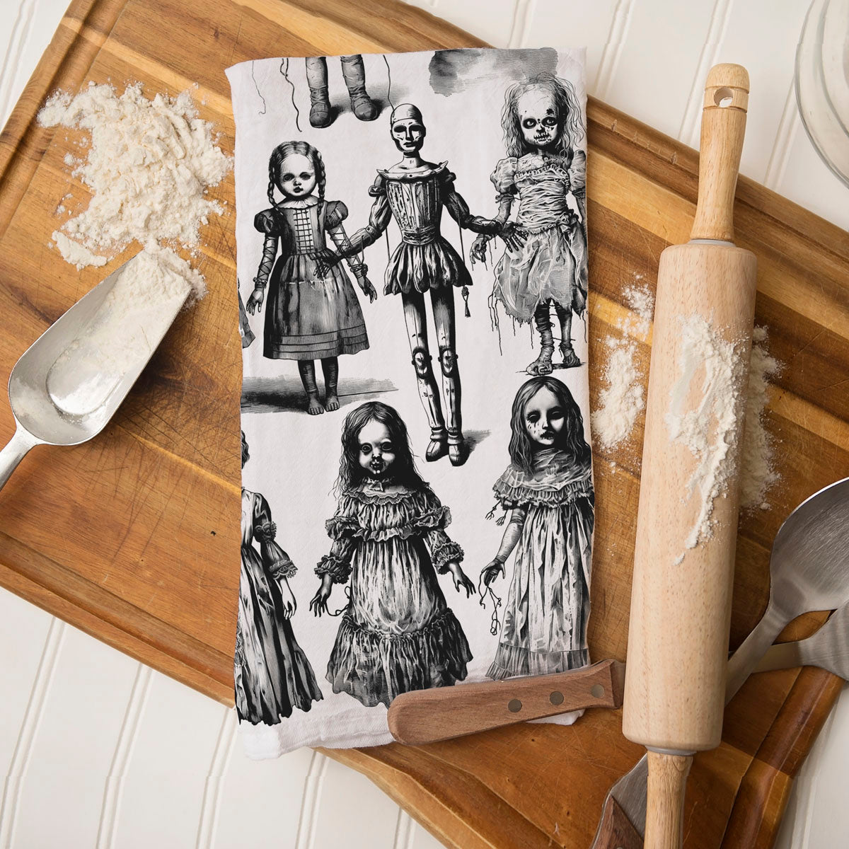 Possessed Dolls Halloween Kitchen Towel