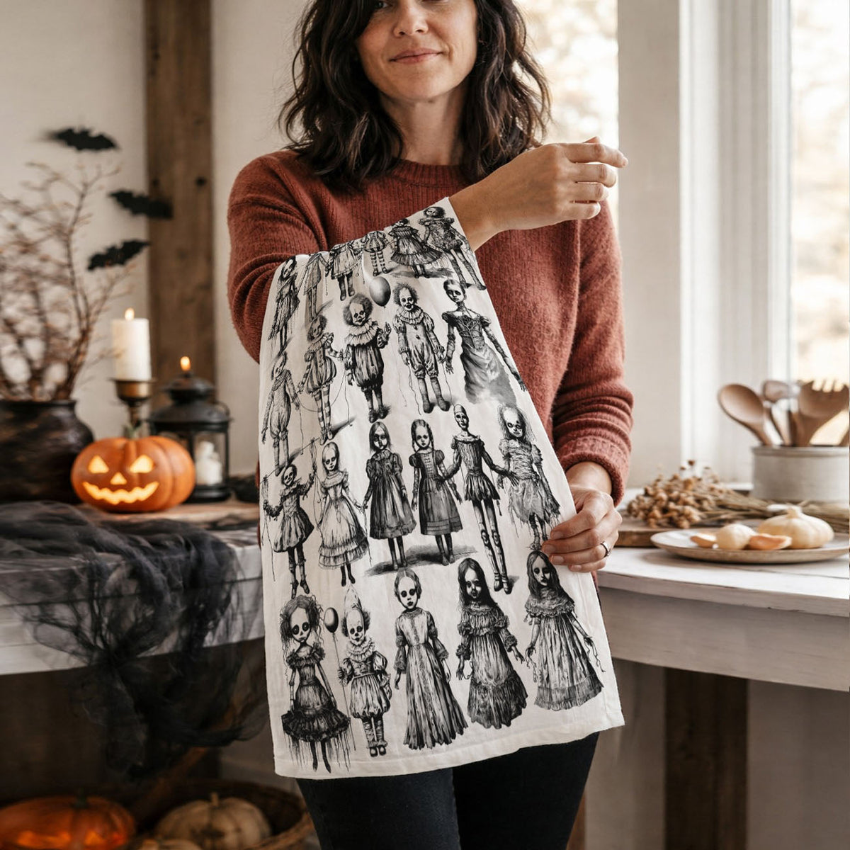 Possessed Dolls Halloween Kitchen Towel