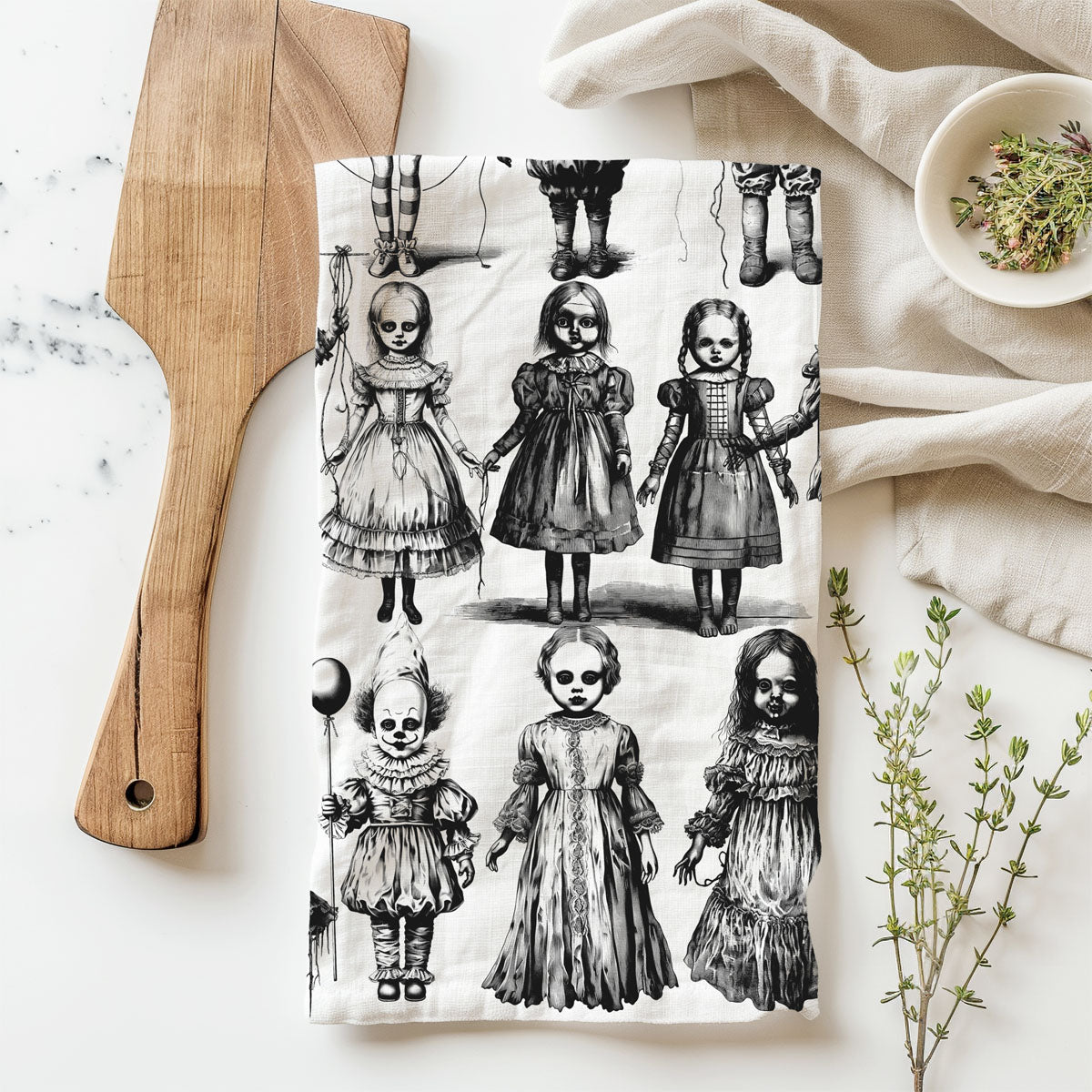 Possessed Dolls Halloween Kitchen Towel