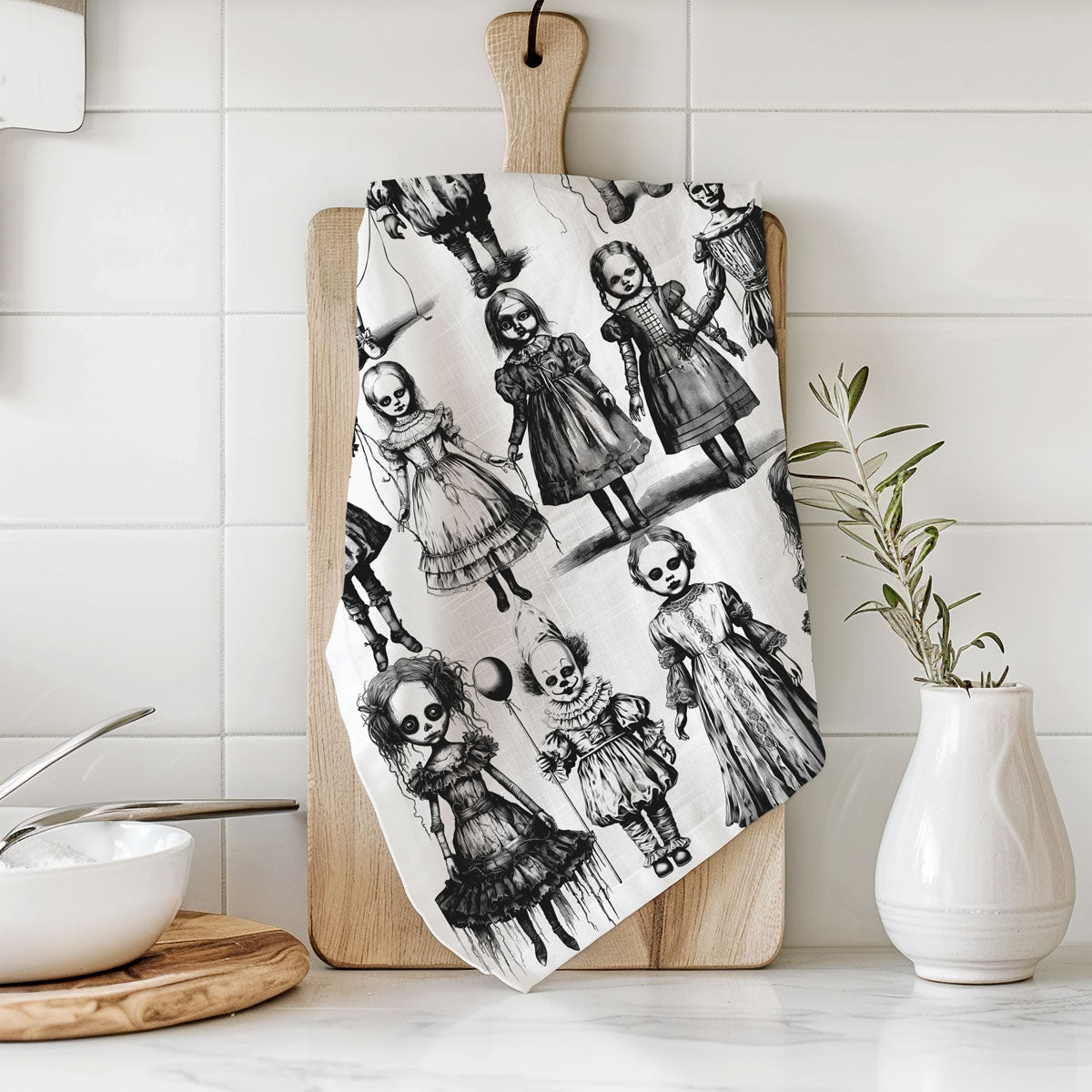 Possessed Dolls Halloween Kitchen Towel