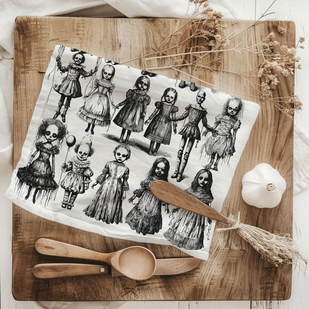 Possessed Dolls Halloween Kitchen Towel