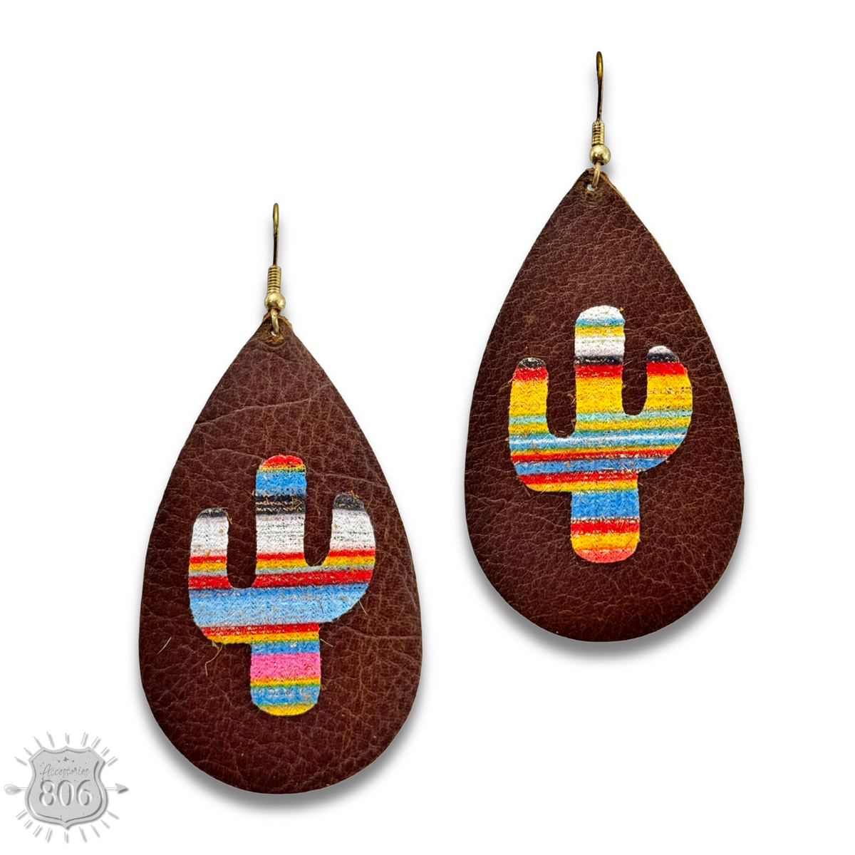 Brown cactus print teardrop earring, last call