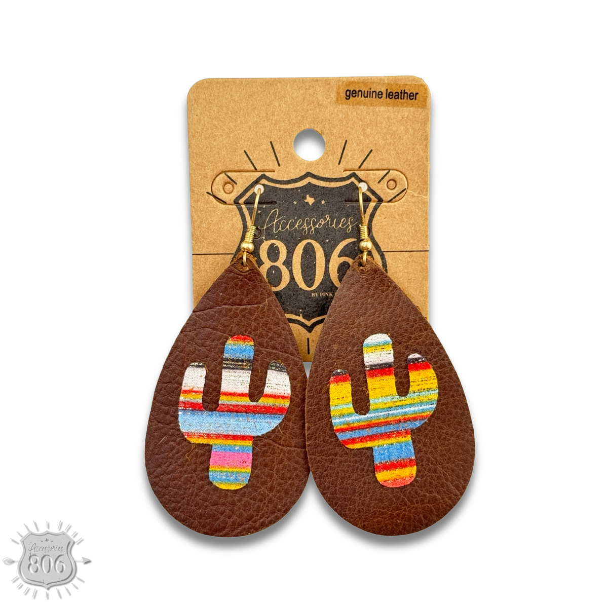 Brown cactus print teardrop earring, last call