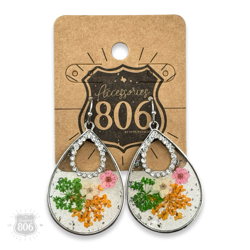 Pressed flower teardrop earring - LC