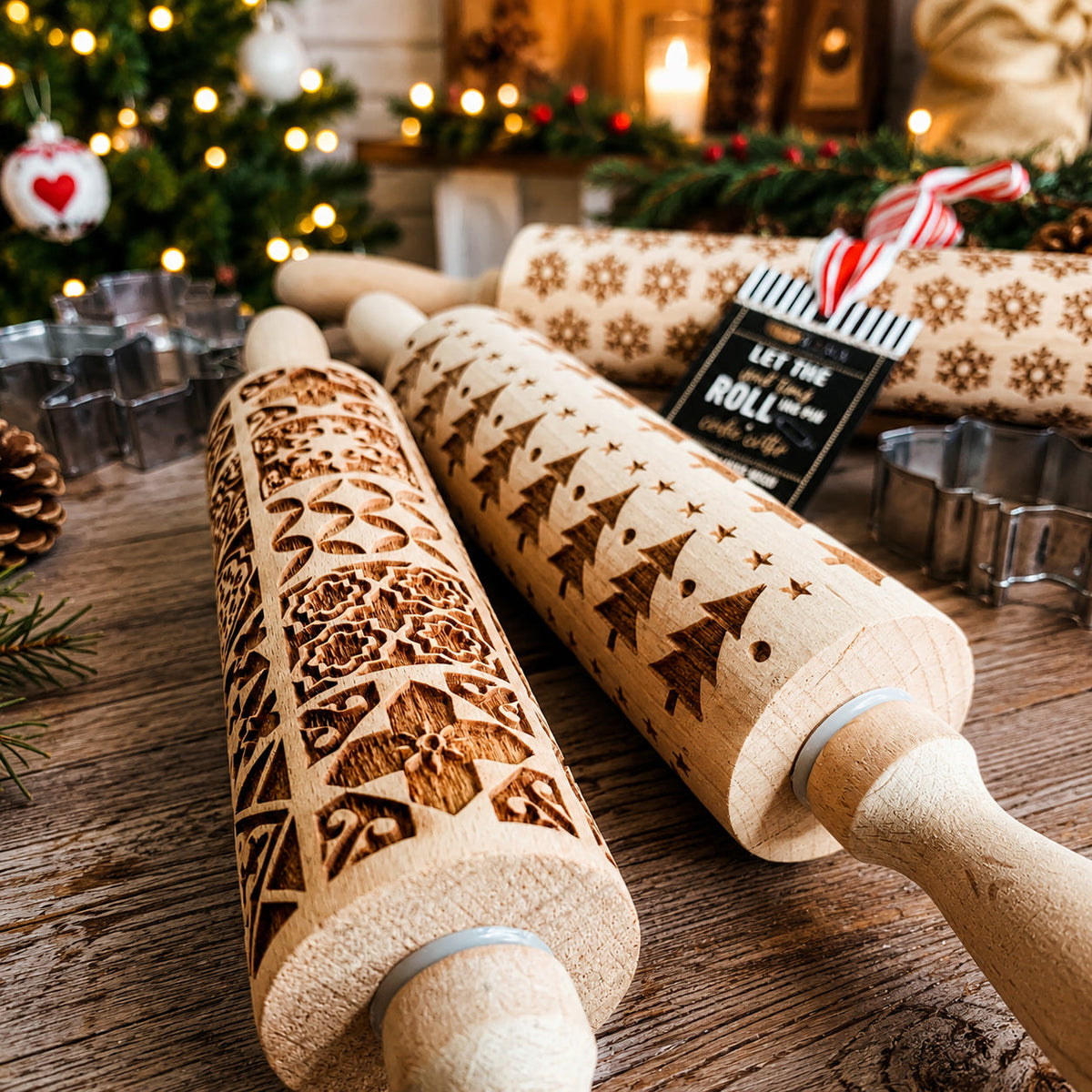 Decorative Embossed Wooden Rolling Pins for Baking