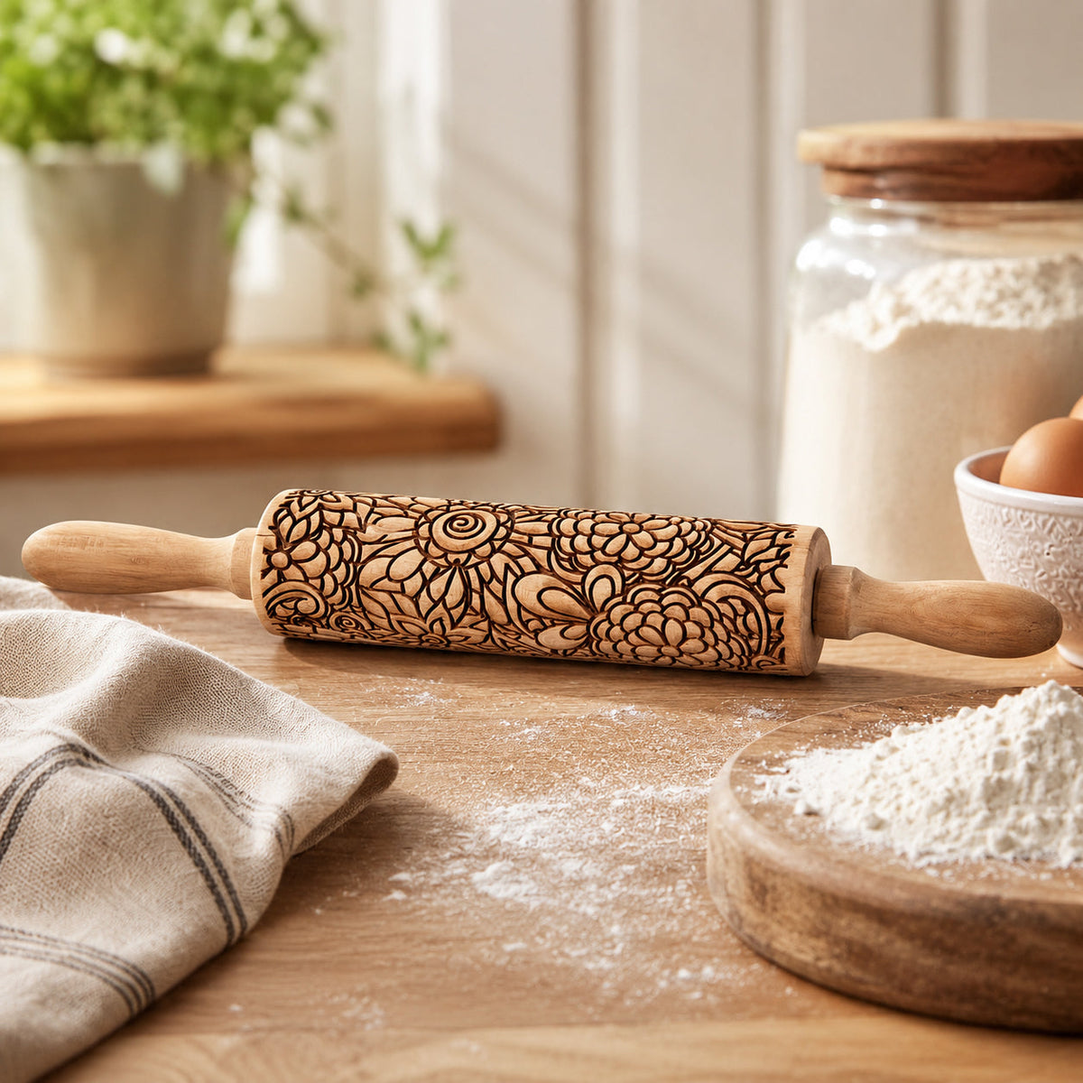 Decorative Embossed Wooden Rolling Pins for Baking