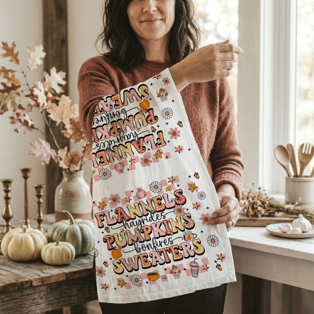 Pink Flannels Retro Fall Kitchen Towel