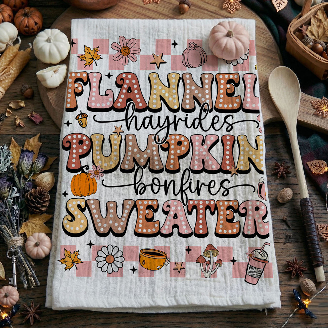 Pink Flannels Retro Fall Kitchen Towel