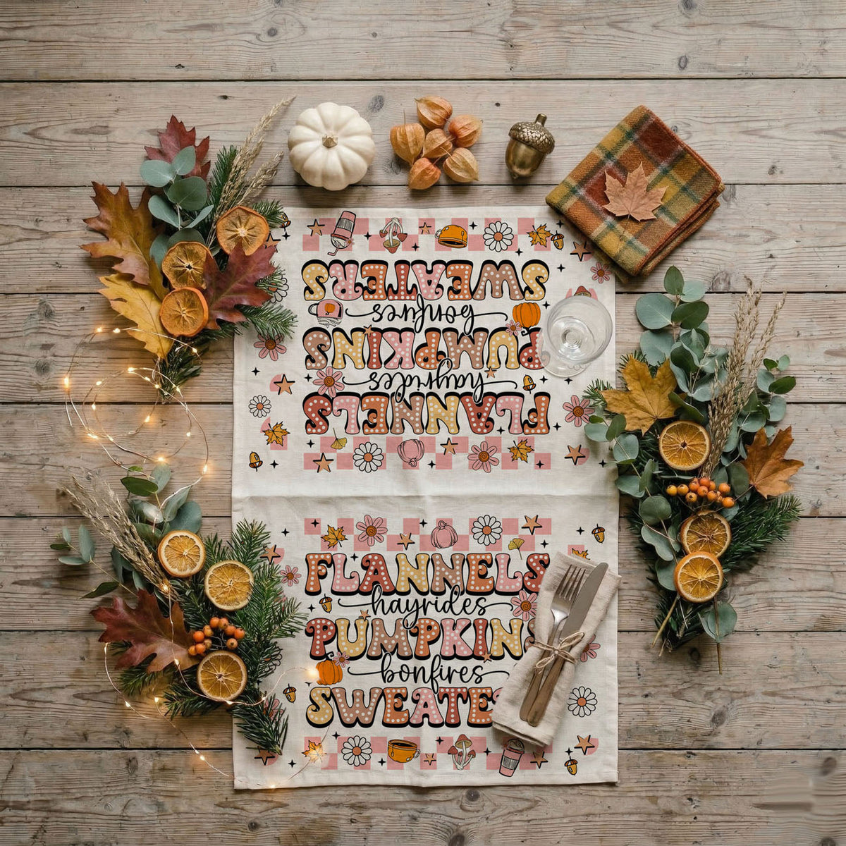 Pink Flannels Retro Fall Kitchen Towel