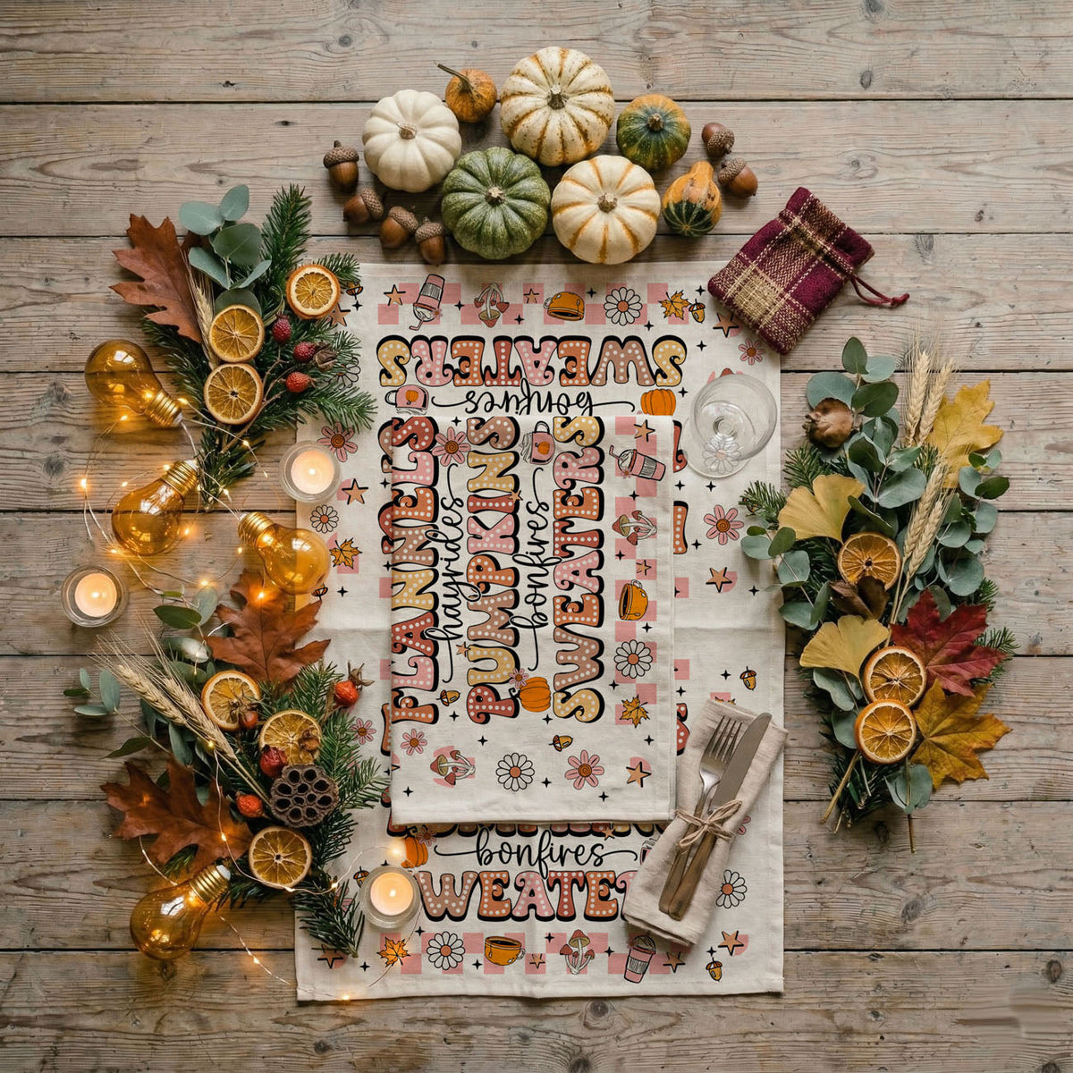 Pink Flannels Retro Fall Kitchen Towel