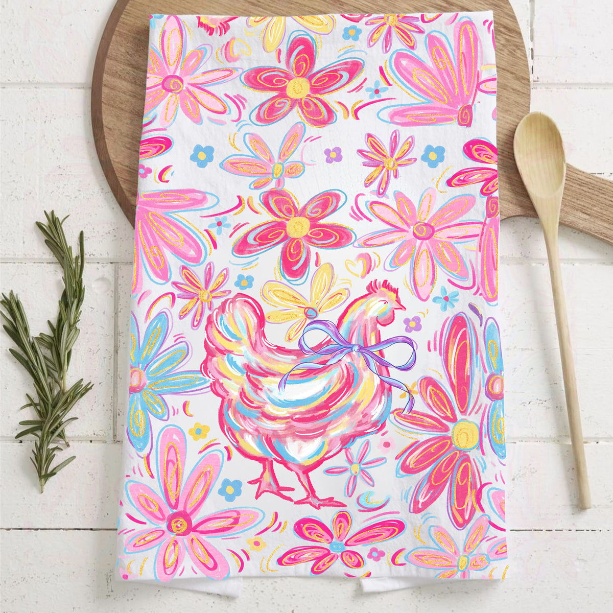 Boho Floral Chicken Kitchen Towel